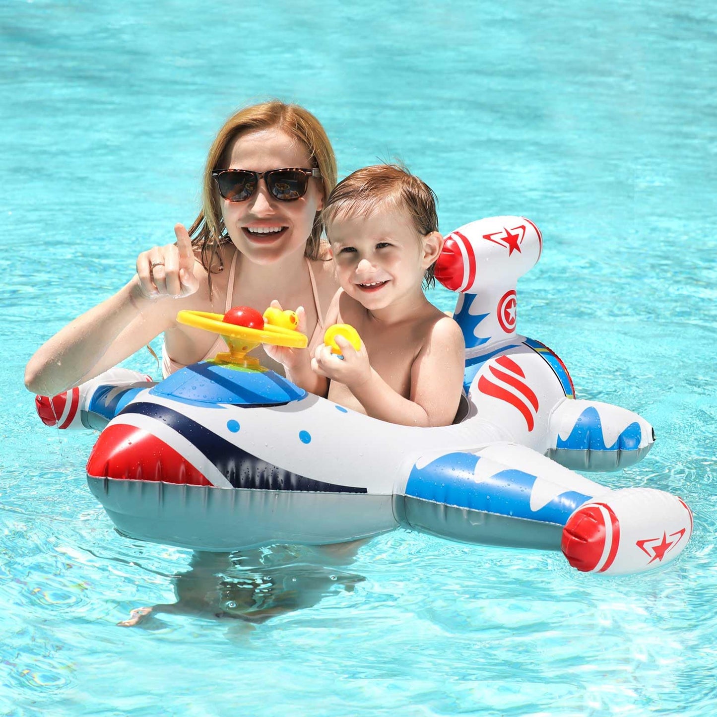Hot Swimbobo Toddler Pool Float with Seat Boat Inflatable Ride-on Airplane Baby Floatie for Kids Outdoor Toy