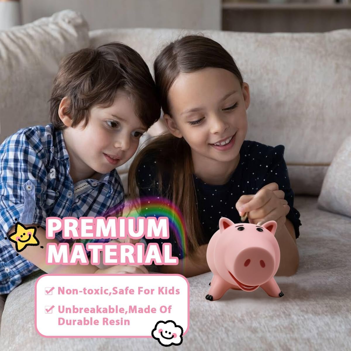 HotPiggy Bank Unbreakable Cute Pink Pig Money Bank Plastic Saving Coin Bank for Kids Christmas Birthday Gift