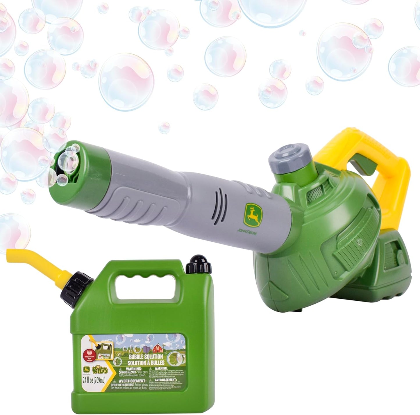 HotJohn Deere Bubble Leaf Blower Toy for Kids Includes 24oz Bubble Refill Gas Can, Outdoor Bubble Machine for Kids, Easy to Use, Outdoor Play, Great Gift Toddler 3+