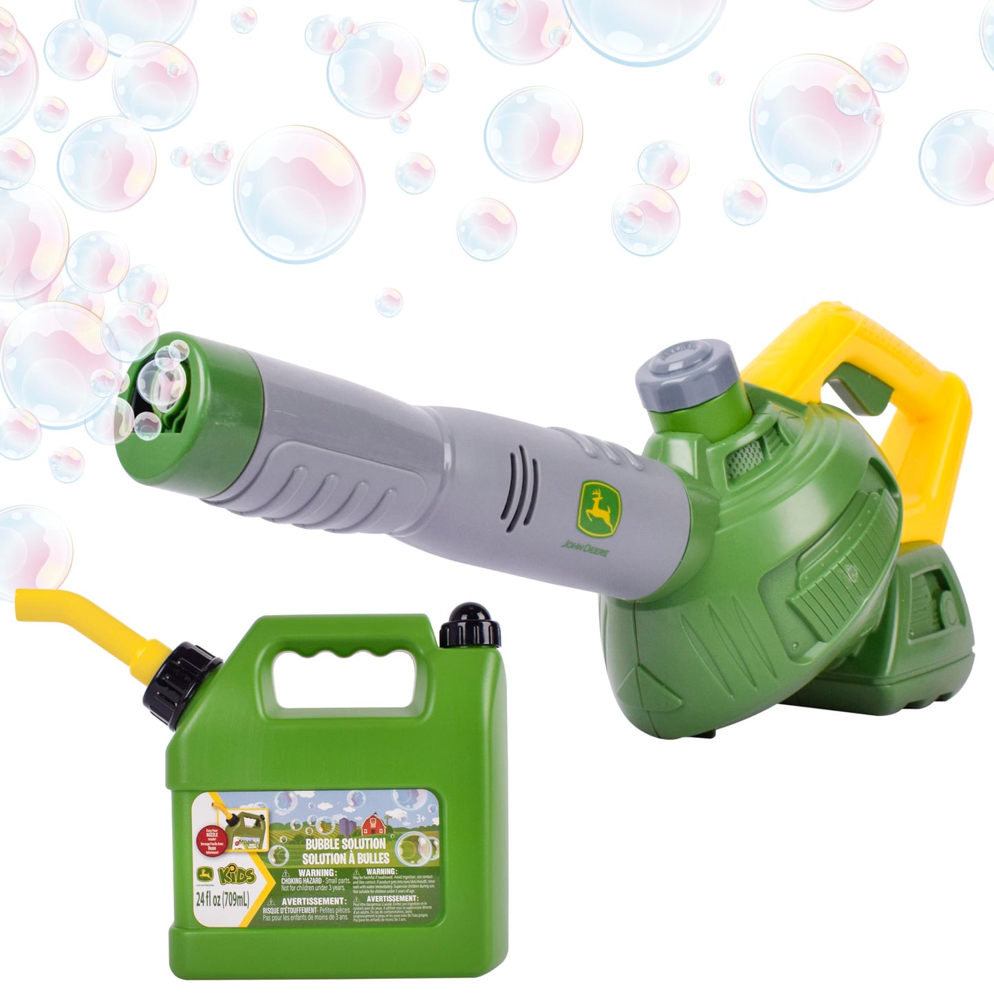 HotJohn Deere Bubble Leaf Blower Toy for Kids Includes 24oz Bubble Refill Gas Can, Outdoor Bubble Machine for Kids, Easy to Use, Outdoor Play, Great Gift Toddler 3+