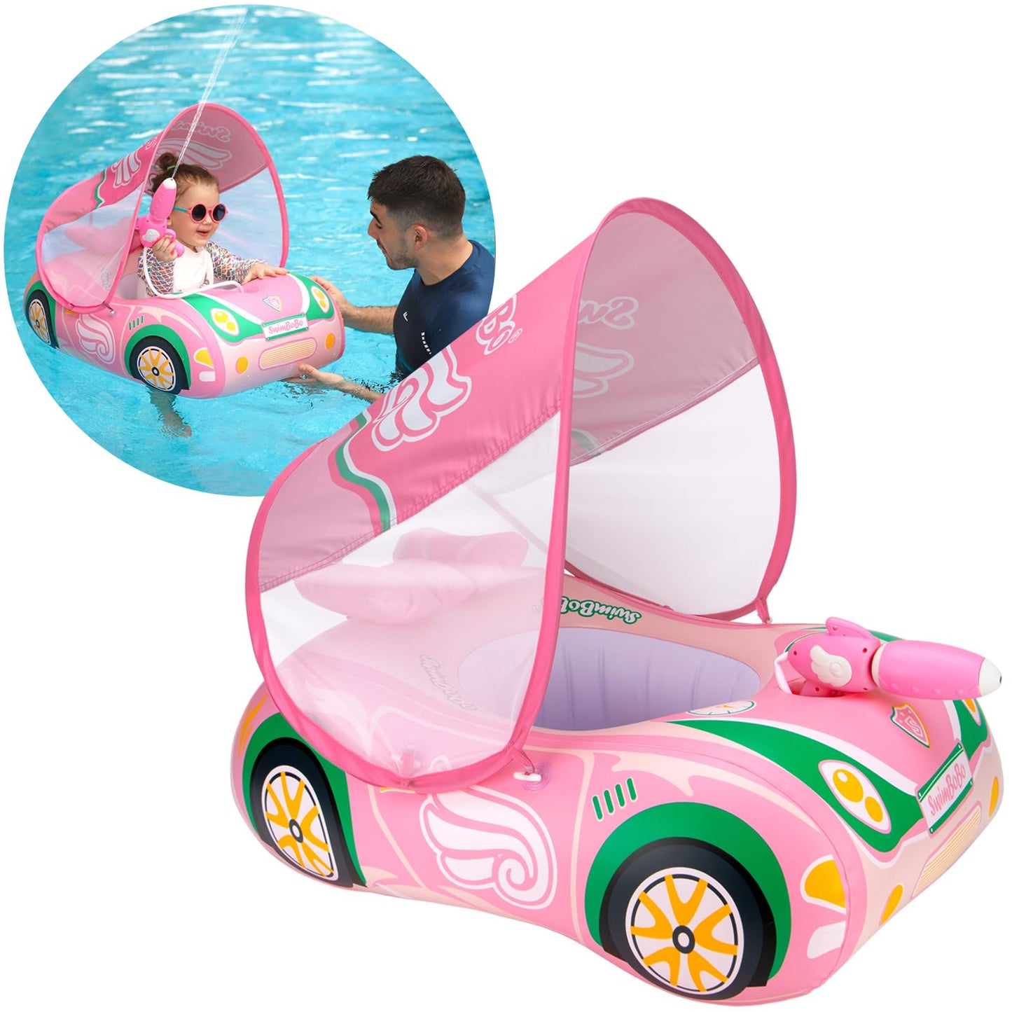 Hot Toddler Float Inflatable Baby Swim Float with Canopy and Seat Pool Toys for Kids 3+ Years Old