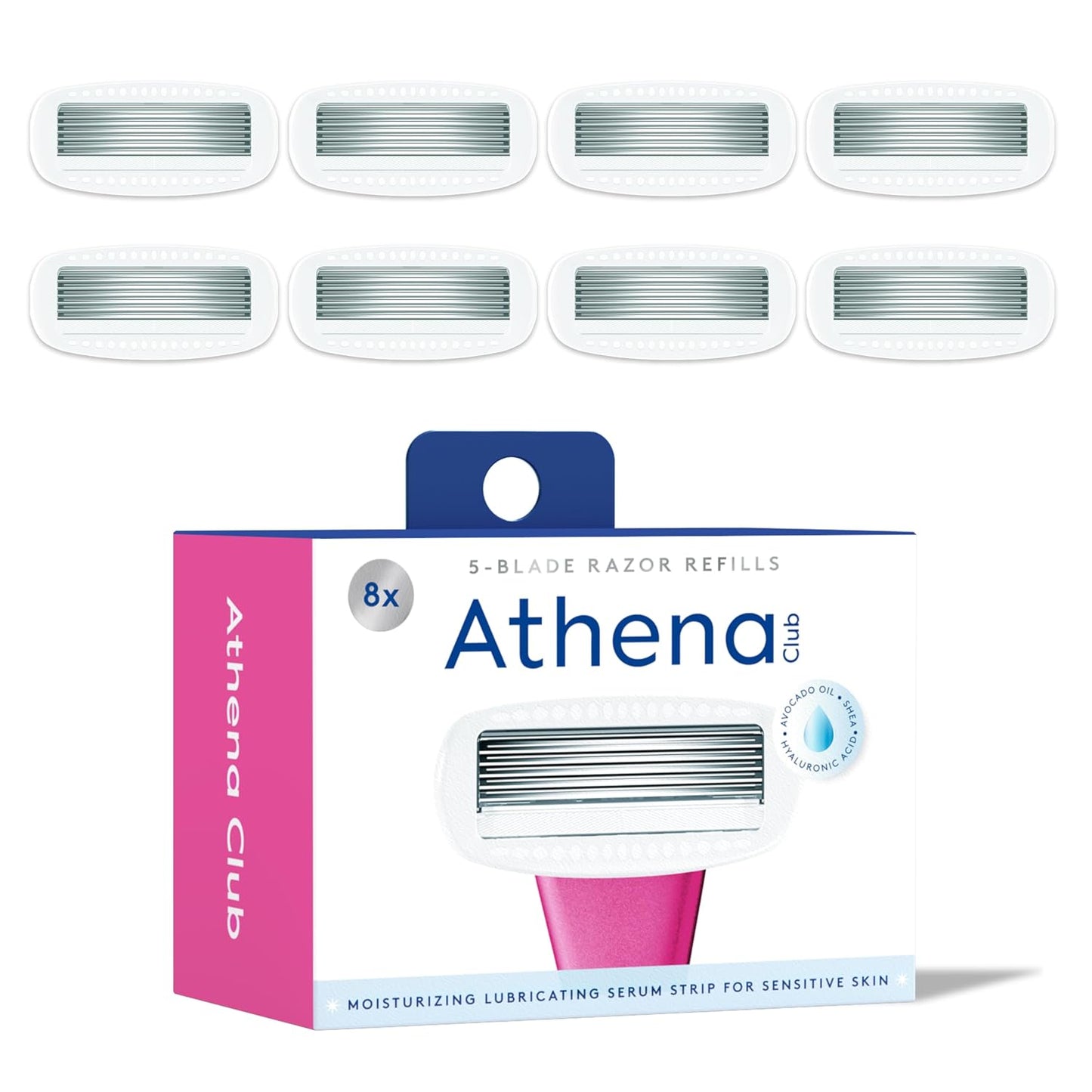 HotAthena Club Women's Razor Blade Refills, 5-Blade Cartridges, 8 Count | Shea Butter & Hyaluronic Acid Infused Stainless Steel Razors for Women , Great for Sensitive Skin , 8-Pack Refill