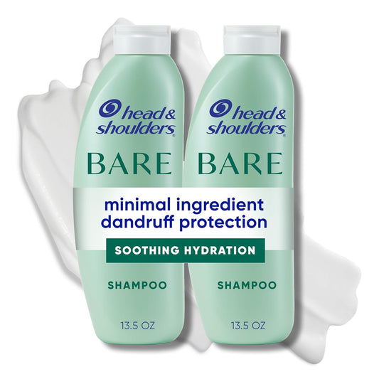 HotHead & Shoulders Anti-Dandruff Shampoo, BARE Soothing Hydration Twin Pack, 1% Pyrithione Zinc, Dry Scalp Relief, Free of Sulfates, Silicones, Dyes, 13.5 Fl Oz Each