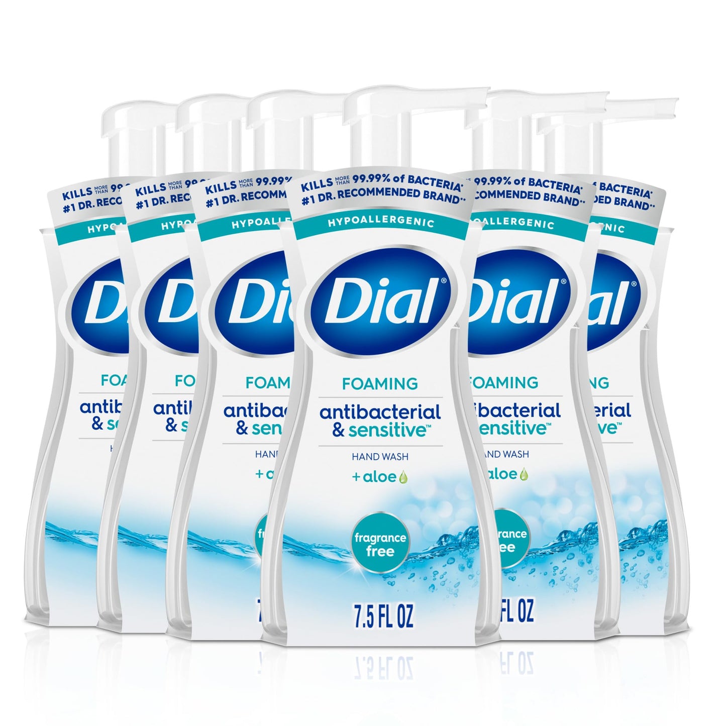 HotDial Antibacterial Defense Foaming Hand Soap + Aloe, Spring Water Scent, 7.5 Fl Oz (Pack of 6), Dermatologist-Tested Hand Wash, Gentle on Skin