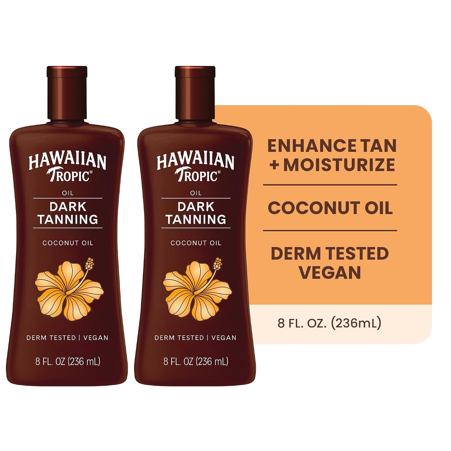HotHawaiian Tropic Dark Tanning Oil, 8 Fl Oz | Moisturizing Body Oil with Cocoa Butter, Tan Enhancer, 8 Fl Oz each Twin Pack