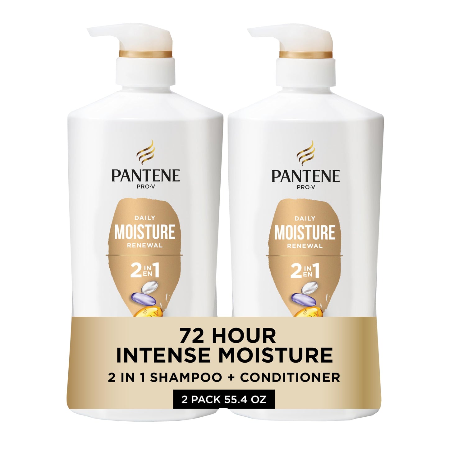HotPantene 2-in-1 Shampoo & Conditioner, Classic Clean - Pro-V Nutrients for Dry, Color-Treated Hair, Healthy Looking Hair Every Wash, Antioxidant-Rich, 27.7 Oz Each, 2-Pack + Rescue Shot (0.5 Oz)