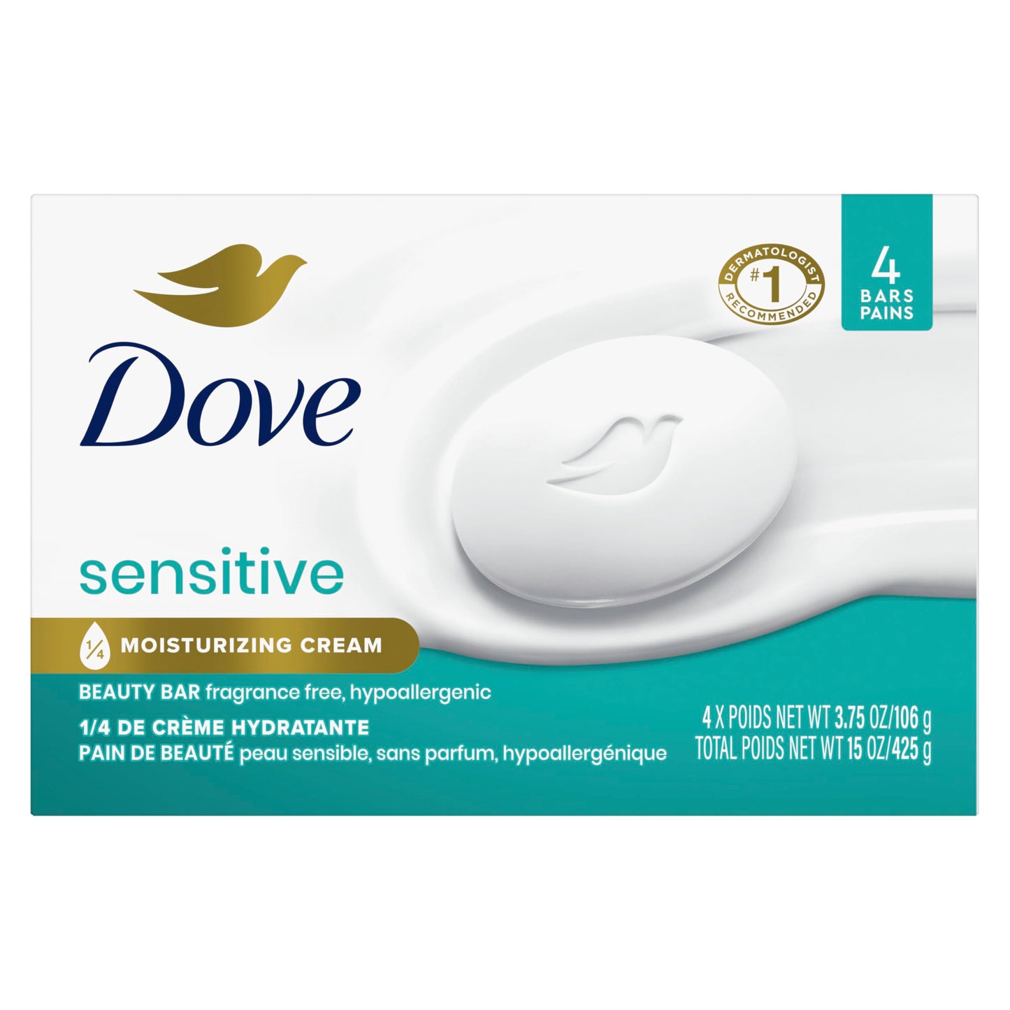HotDove Beauty Bar Soap Sensitive, 8 Bars for Sensitive Skin, Fragrance Free and Hypoallergenic 3.75 oz