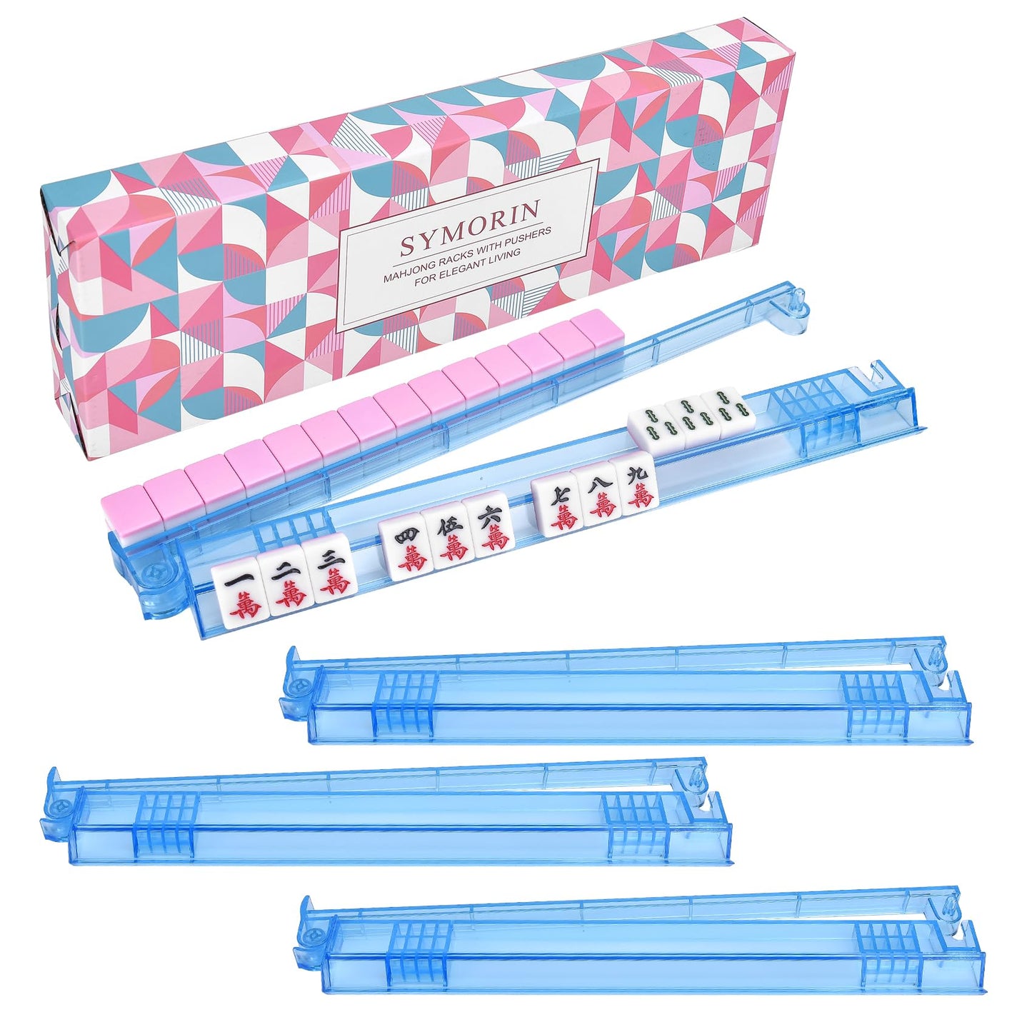 HotNon-Slip Mahjong Racks with Pushers, 4-Pack Clear Acrylic Racks, American Mahjong Accessories, Gift-Ready Mahjong Gifts (Clear)