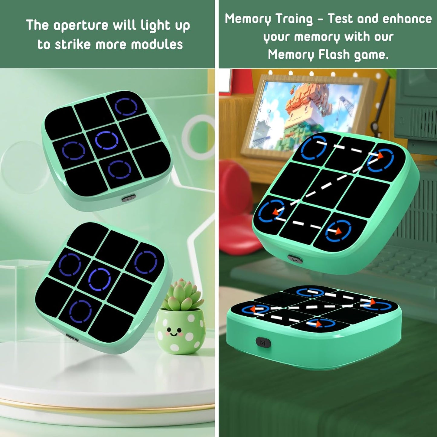 HotTic-Tac-Toe Bolt Game, 4-in-1 Handheld Puzzle Games Console, Electronic Tic-Tac-Toe Game for Educational and Memory Growth, Portable Travel Games for Car Ride, Board Games for Kids and Adults (Cyan)