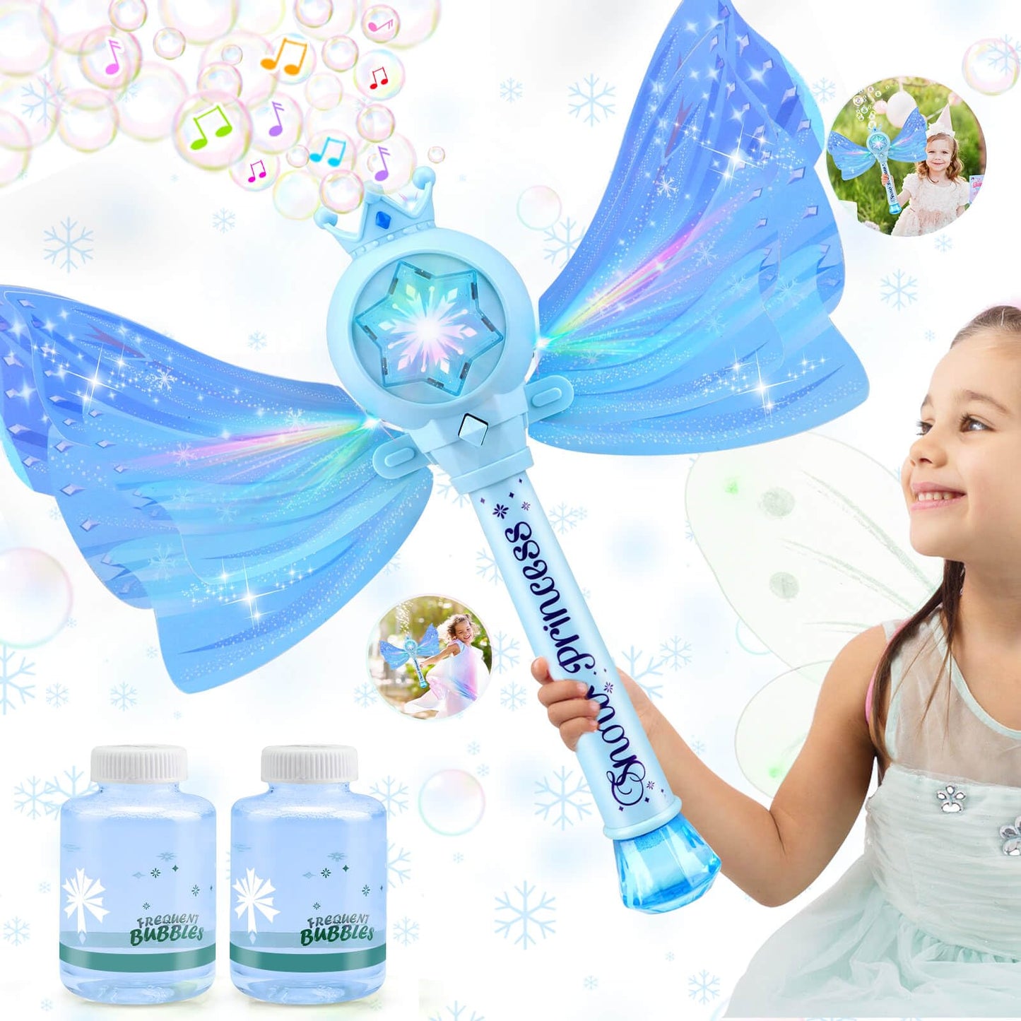 HotBubble Wands for Kids Girls - LED Light & Music Bubble Machine: 3 AA Batteries & 2 Bubble Solutions, Outdoor Party Birthday Toys for Toddlers, Gift for 3 4 5 6 7 8 Year Old Girls