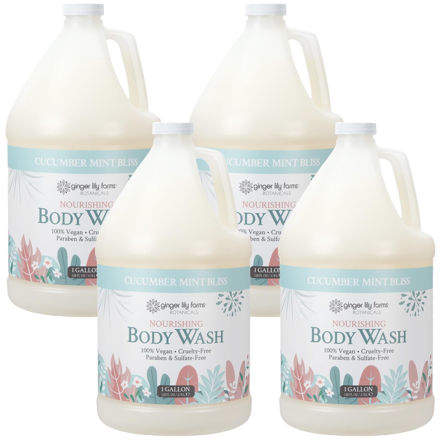 HotGinger Lily Farms Botanicals Nourishing Body Wash, Island Tranquility, 100% Vegan & Cruelty-Free, Green Tea Lemongrass Scent, 1 Gallon Refill (128 fl. oz.)