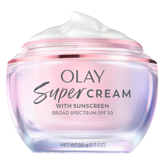 HotOlay Super Cream with Sunscreen SPF 30, Lightweight Face Moisturizer with Sun Protection, 5-in-1 Skin Care Benefits - Hydrating, Brightening, Firming - Niacinamide, Vitamin C, Collagen Peptide, 1.7 oz