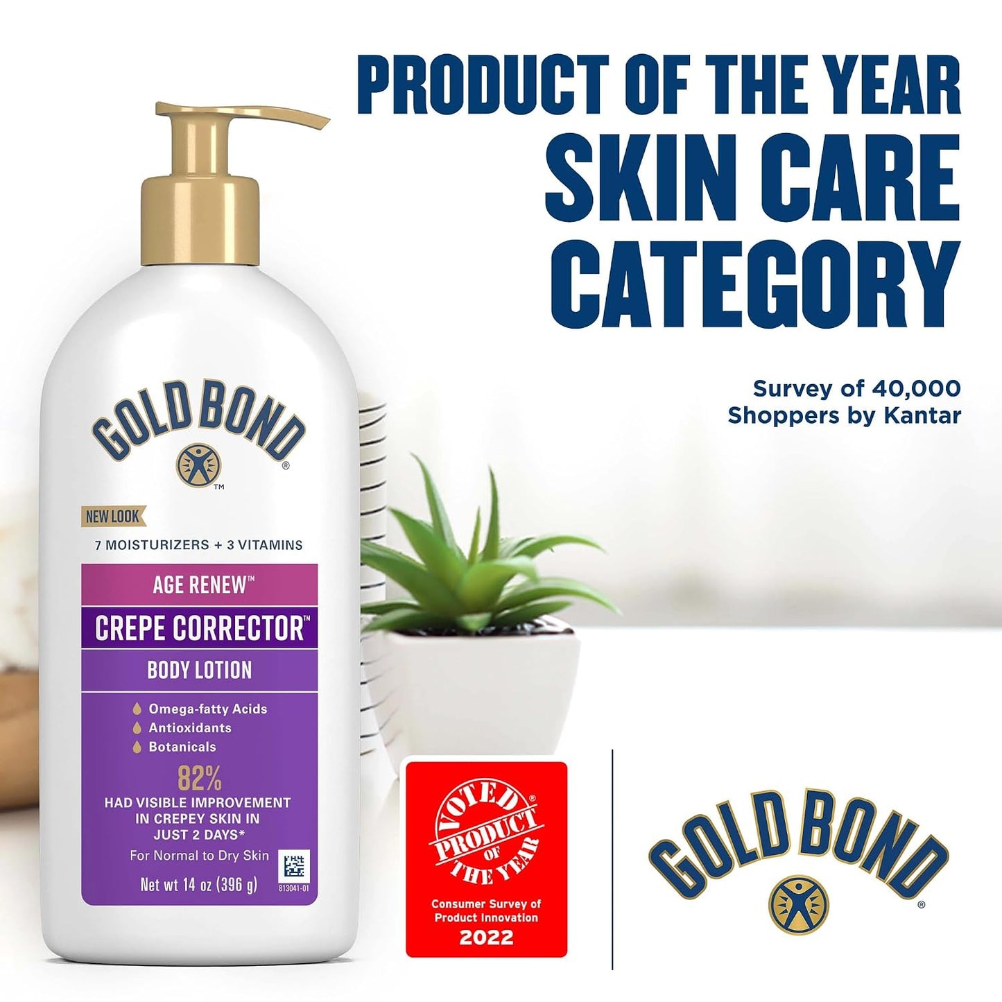 HotGold Bond Age Renew Crepe Corrector Body Lotion, Replenishing & Smoothing Formula, Gold Bond Crepe Corrector Body Lotion, 14 oz