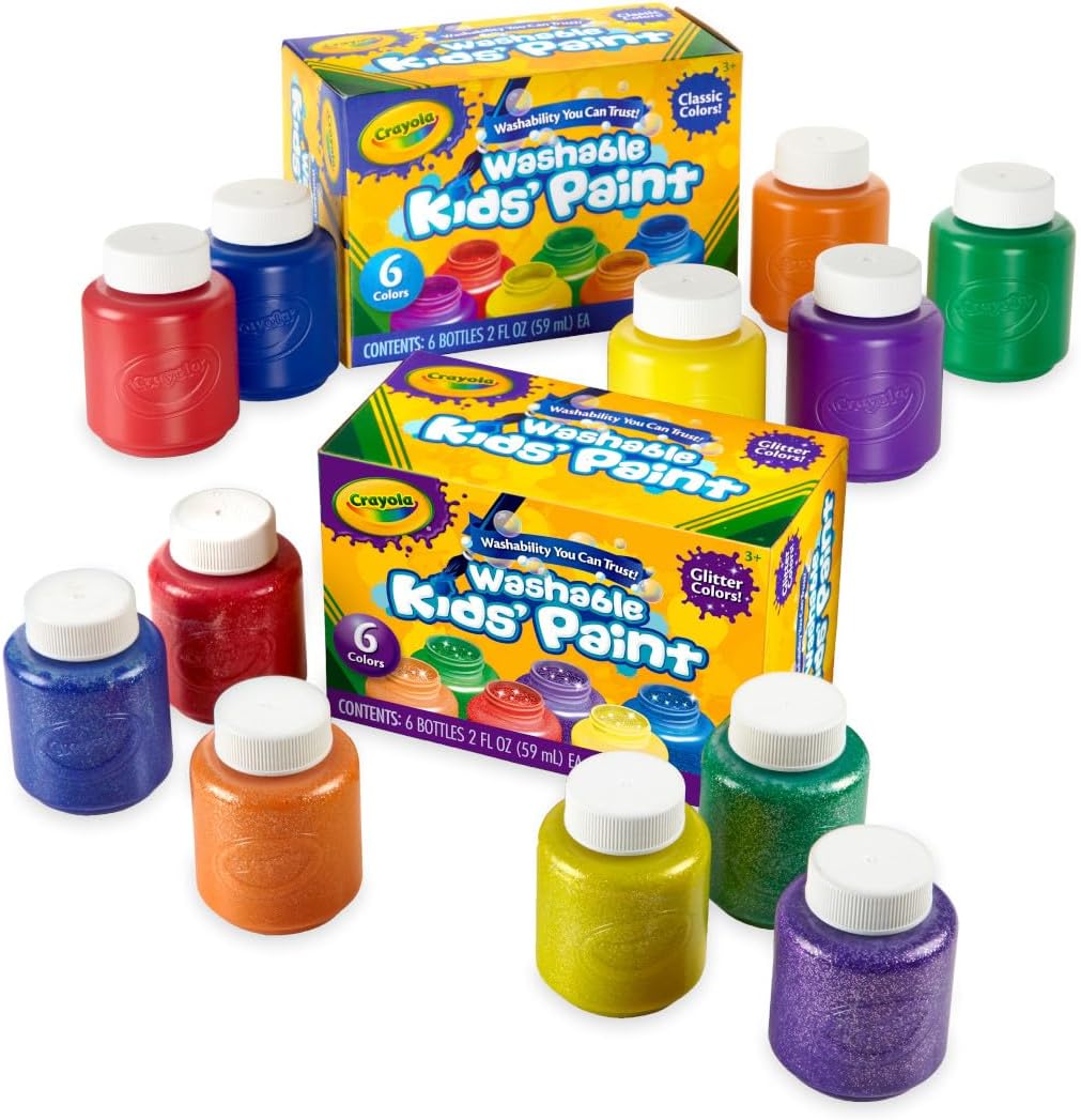 HotCrayola Washable Kids Paint Set (12ct), School Supplies for Kids, Classic and Glitter Paint, Classroom Essentials, Toddler Painting Kit, Ages 3+ [Amazon Exclusive]