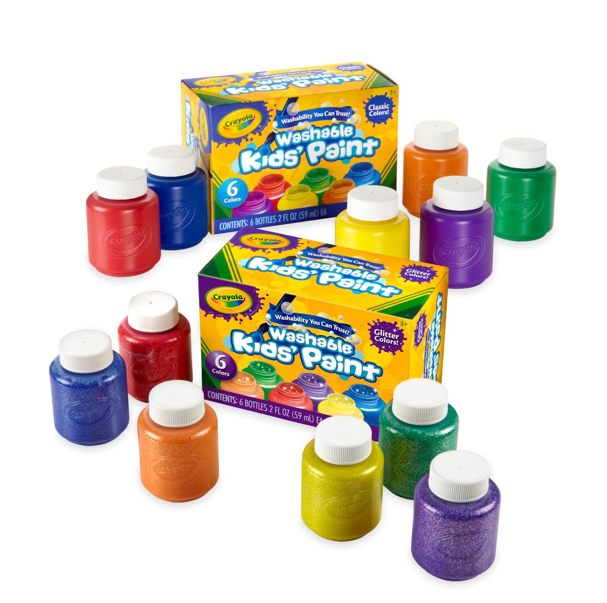 HotCrayola Washable Kids Paint Set (12ct), School Supplies for Kids, Classic and Glitter Paint, Classroom Essentials, Toddler Painting Kit, Ages 3+ [Amazon Exclusive]
