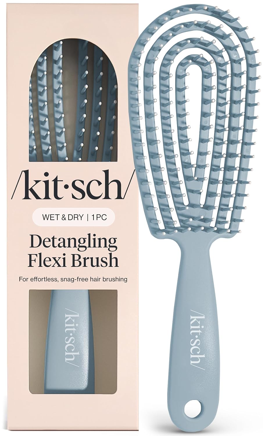 HotKitsch Hair Brush Detangler – Flexi Flow Hair Brush for Women, Men & Kids | Detangling Brushes for Curly Hair with Bendable Frame, Bounce Curl Defining Brush for Wet or Dry Strands - Haze Blue