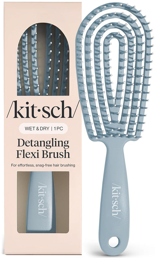 HotKitsch Hair Brush Detangler – Flexi Flow Hair Brush for Women, Men & Kids | Detangling Brushes for Curly Hair with Bendable Frame, Bounce Curl Defining Brush for Wet or Dry Strands - Haze Blue