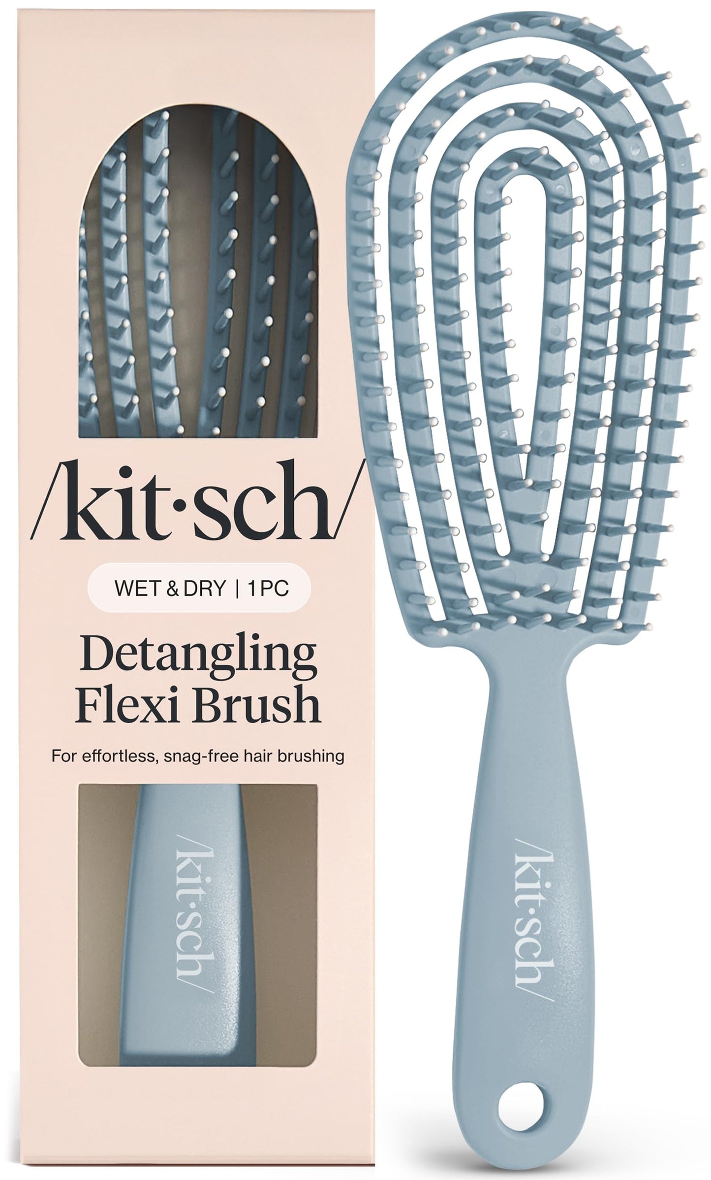 HotKitsch Hair Brush Detangler – Flexi Flow Hair Brush for Women, Men & Kids | Detangling Brushes for Curly Hair with Bendable Frame, Bounce Curl Defining Brush for Wet or Dry Strands - Haze Blue