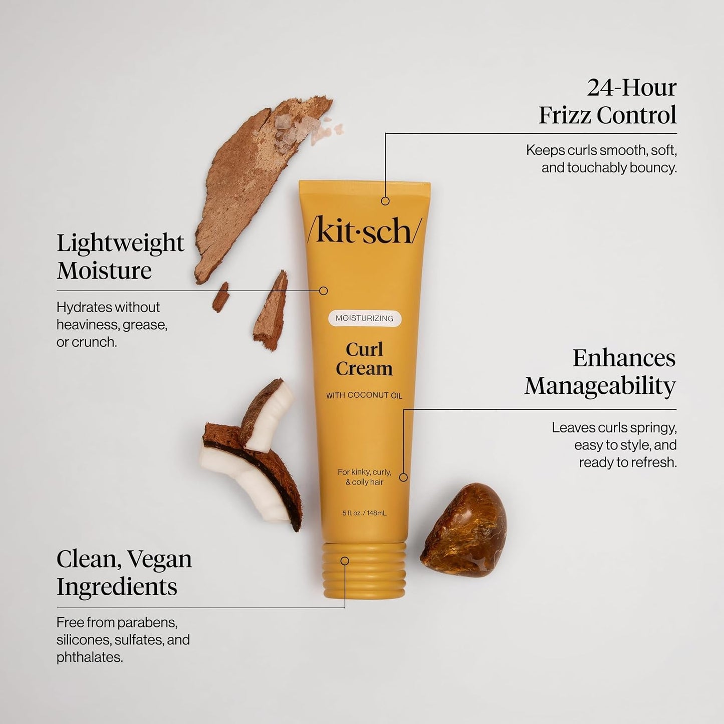 HotKitsch Moisturizing Curl Cream for Curly Hair – Lightweight Curly Hair Products for Men & Women | Defines Curls, Controls Frizz & Boosts Shine | Hydrating Curling Cream