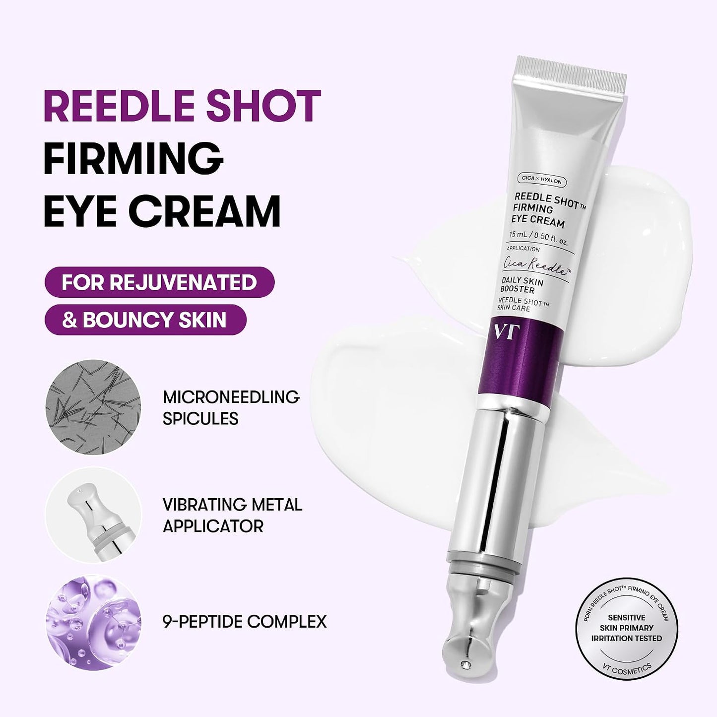HotVT COSMETICS Reedle Shot Firming Eye Cream, 9-Peptide Complex, Bakuchiol & Hyaluronic Acid, Vibrating Metal Applicator for Puffiness, Fine Lines & Wrinkles, Korean Skincare, 0.51 fl oz/ 15ml
