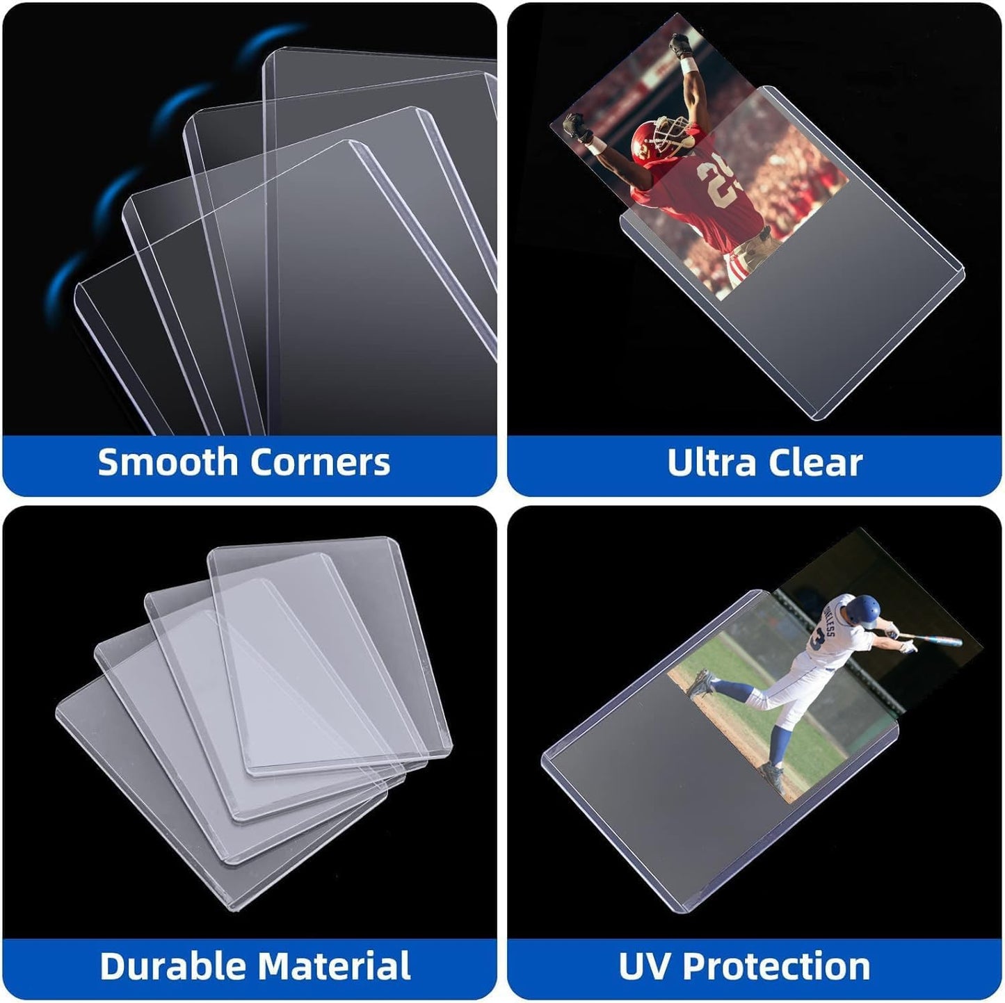Hot2000 Card Sleeves Hard Plastic, Arjiekwei 3"X 4" Baseball Cards Protectors Plastic, Trading Card Holder for Trading Sports Baseball Football Game Cards (1000 Hard Sleeve + 1000 Soft Sleeves)