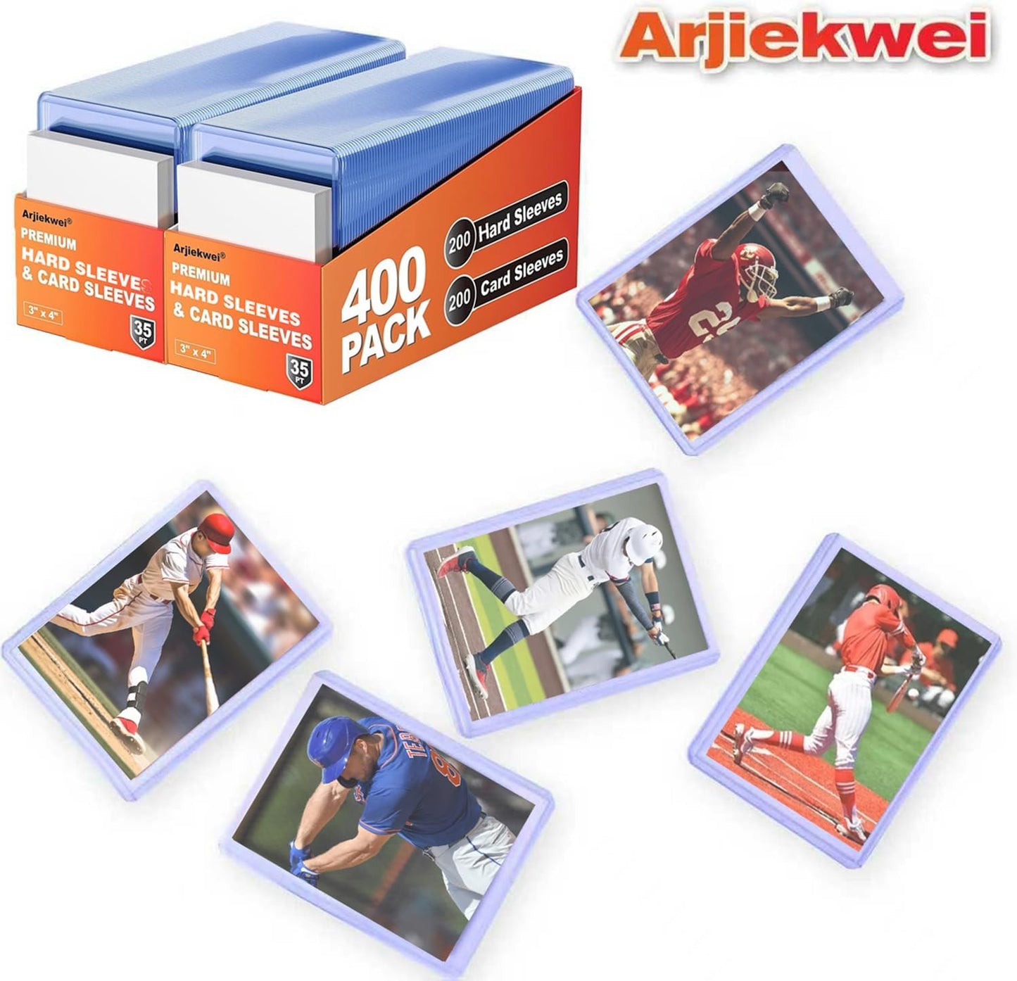 Hot1000 Pack Card Sleeves Hard Plastic, Arjiekwei 3"X 4" Baseball Cards Protectors Plastic, Premium Card Holder for Trading Sports Baseball Football Game Cards (500 Hard + 500 Soft)