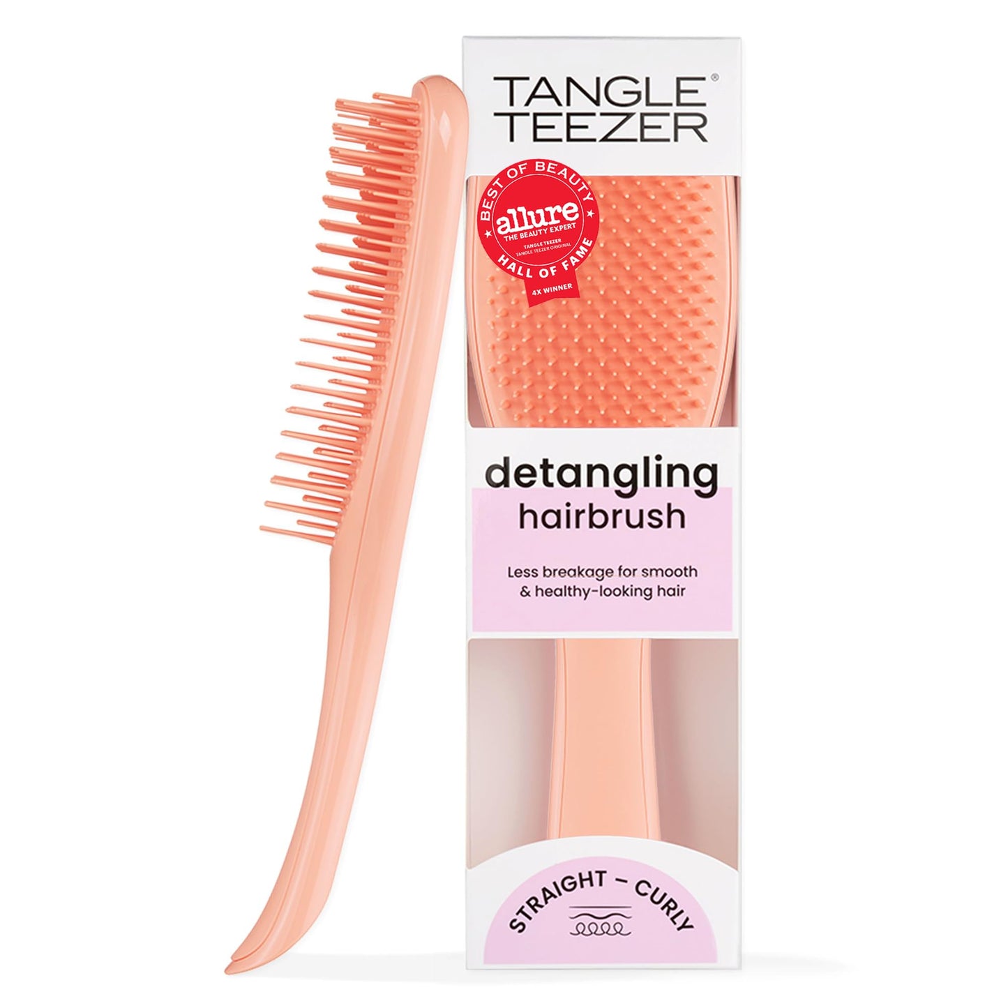 HotTangle Teezer Ultimate Detangler Brush, Straight to Wavy, Millennial Pink | Patented two-tier, regular-flex teeth reduce breakage & split ends on wet or dry hair; Shower-friendly hairbrush for all ages