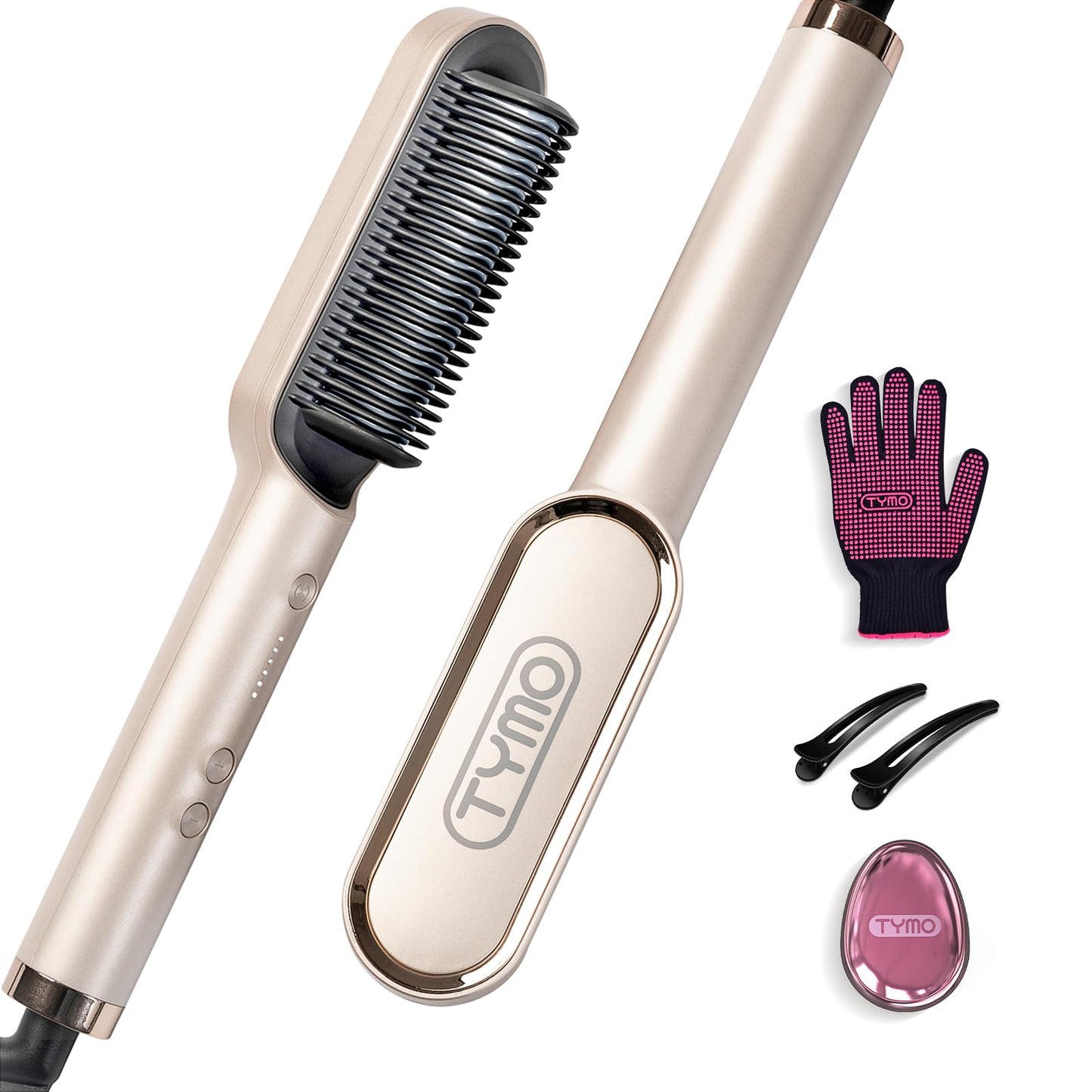 HotHair Straightener Brush, TYMO Ring Hair Straightener Comb Straightening Brush for Women with 5 Temps 20s Fast Heating & Dual Voltage, Black