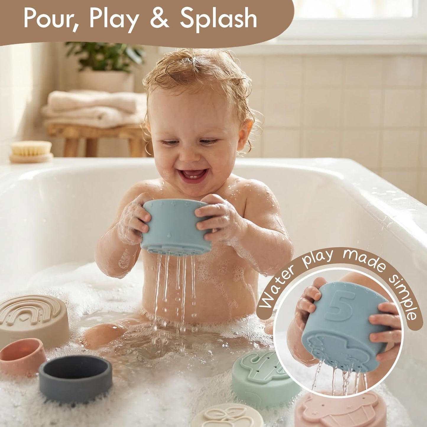 Hot Moonkie Stacking Cups Toy, Fun Educational Baby Toys Silicone Soft Teething Toy, Age 6+ Months, 7 Piece Set