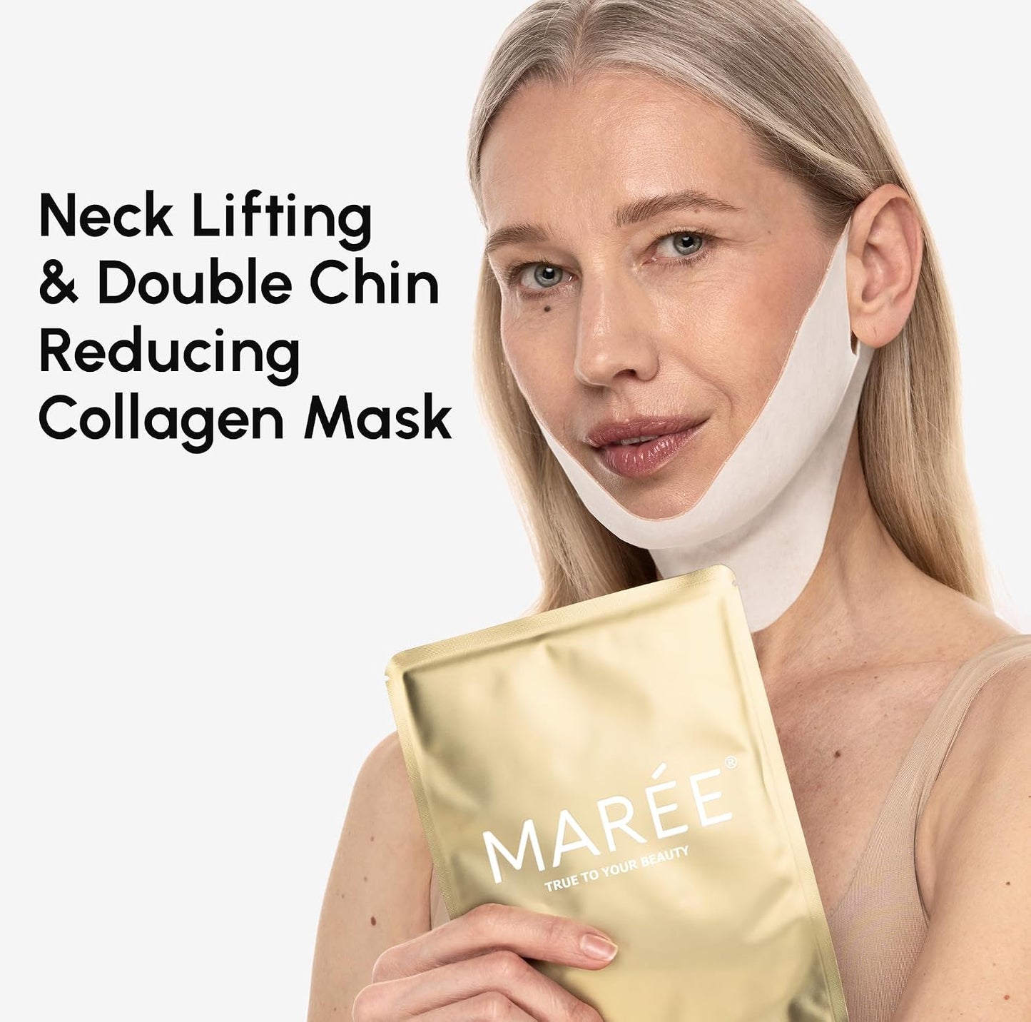 HotMAREE V Line Lifting Mask with 24K Gold – Deep Collagen Face Mask for Women – Jawline Shaper Mask with Retinol & Hyaluronic Acid – Neck Tightening & Firming - Double Chin Strap for Face Lift
