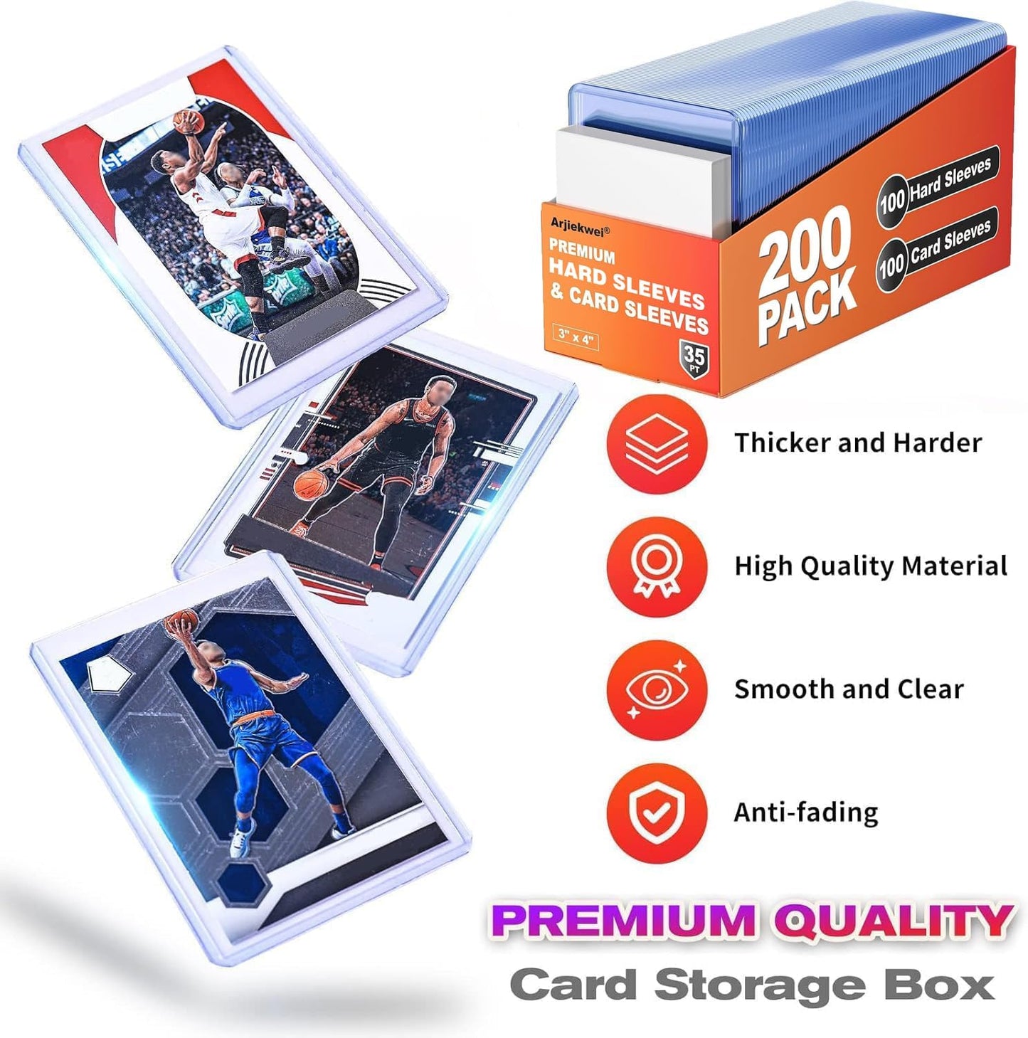 HotCard Sleeves Hard Plastic, Arjiekwei 3"X 4" Baseball Cards Protectors Plastic, Trading Card Holder for Trading Sports Baseball Football Game Cards (200 Hard Sleeve + 200 Soft Sleeves)