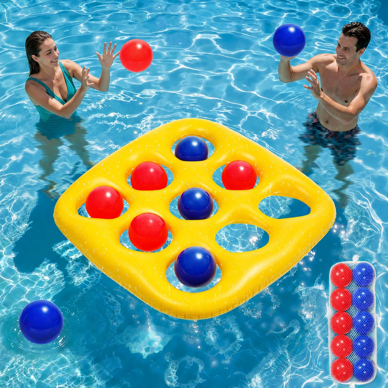 Hot Pool Games Set- Tic-Tac-Toe Inflatable Pool Toys with 10 Balls Fun Summer Swimming Pool Party Beach Lawn Outdoor Camping Party Float Game Water Ball Toys for Adults Teens Kids 2-10 Players
