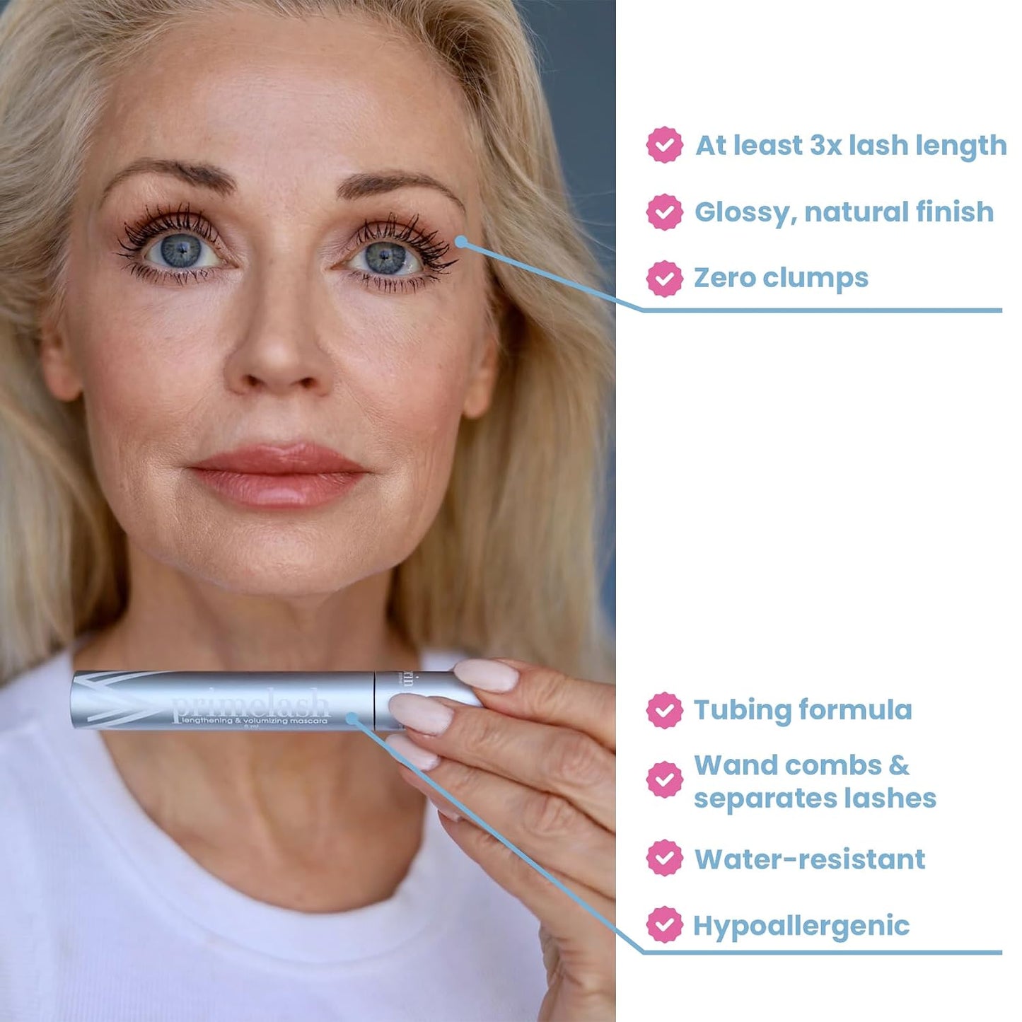HotPrime Prometics PrimeLash Mascara for Older Women – Volumizing, Incredible Length in 2 Coats – Long-Stay, Zero Clumps, Hypoallergenic (Black)