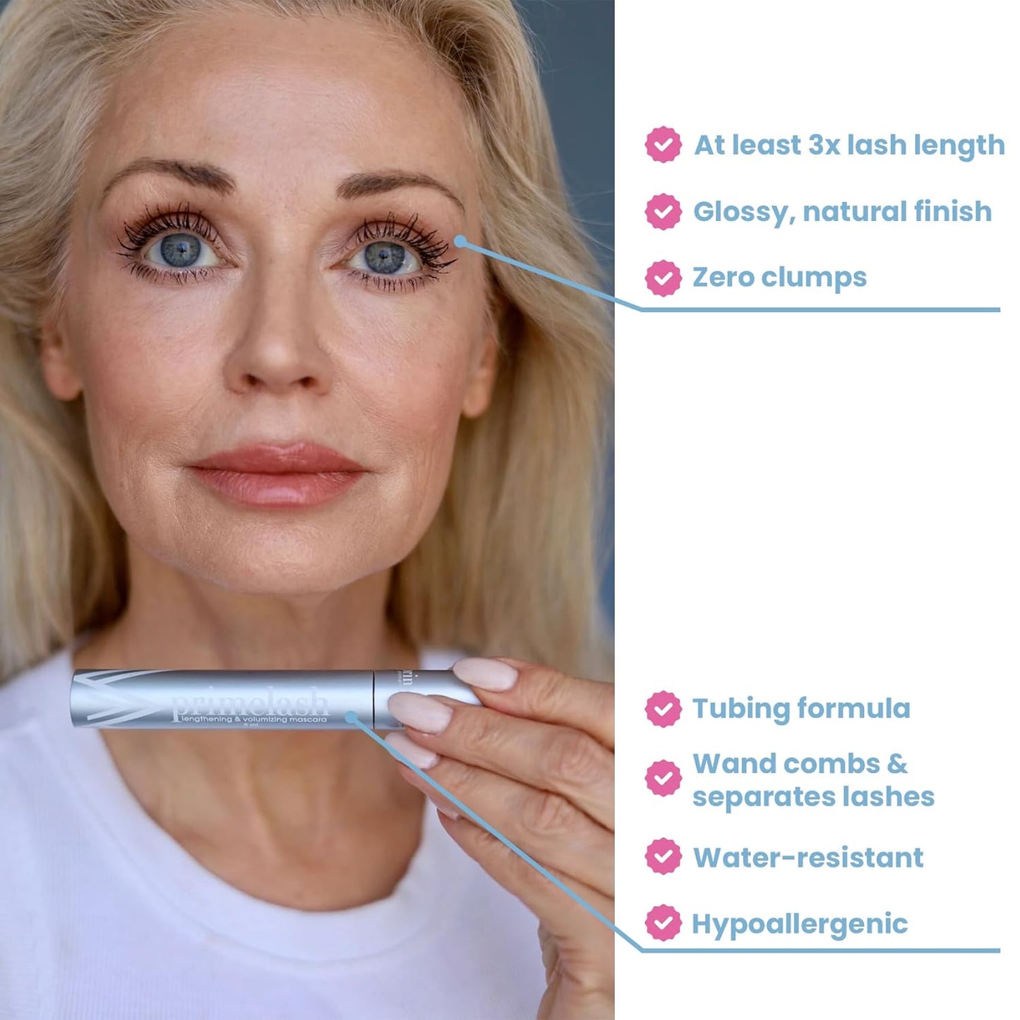 HotPrime Prometics PrimeLash Mascara for Older Woman – Volumizing, Incredible Length in 2 Coats – Long-Stay, Zero Clumps, Hypoallergenic (Mulberry)