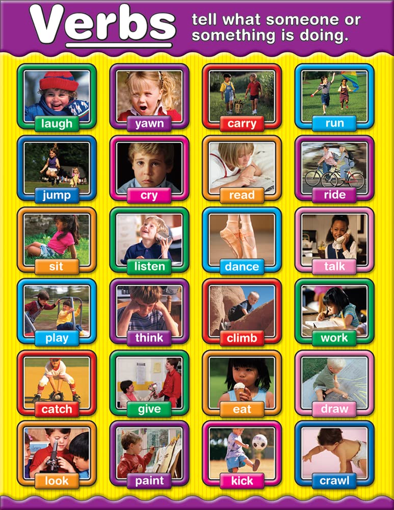 Hot Carson Dellosa Verbs Chart, 17" x 22" Parts of Speech Poster, Language Arts Reference with Resource Guide for ELA Bulletin Board, Classroom Decor, and Teacher Supplies