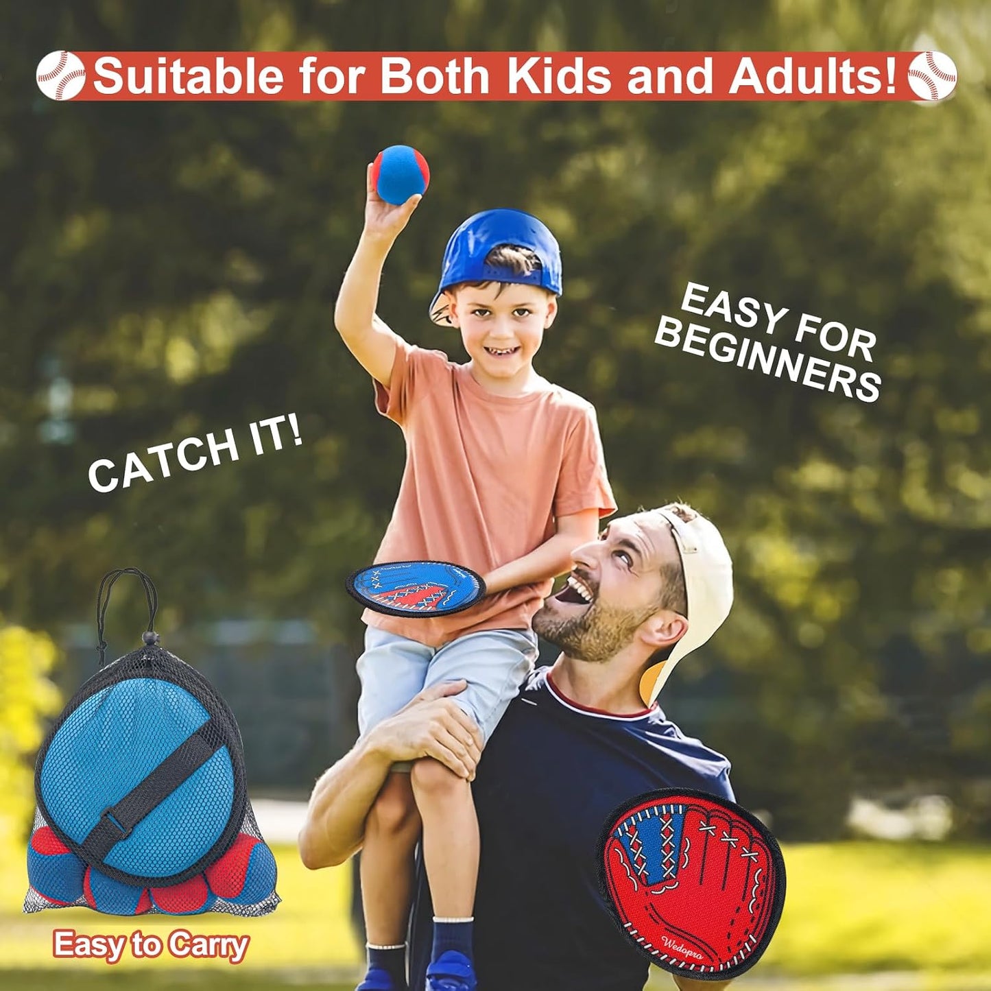 HotToss and Catch Ball Game, Kids Toddler Baseball Glove & Catch Ball Toys, Outdoor Games for Family, Toys for Beach Yard Pool Outside, Birthday Easter Gift for Ages 3 4 5 6 7 8-12 Year Old Boys Girls