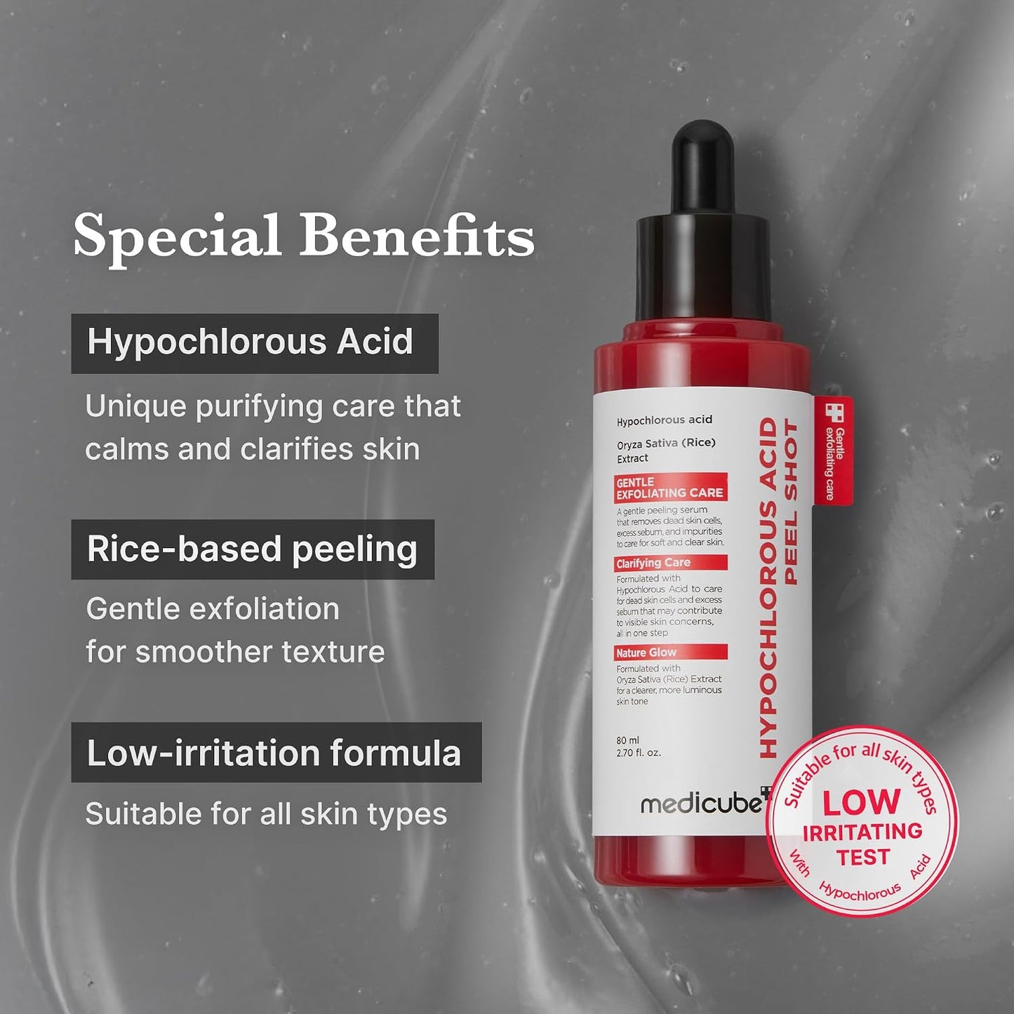 Hotmedicube Peel Shot with Hypochlorous Acid | Gentle Exfoliating Serum for Dead Skin Cells & Pores, Blackheads & Excess Sebum Control | Rice Extract, Panthenol for Hydrating & Smoothing Care | 2.7 fl.oz