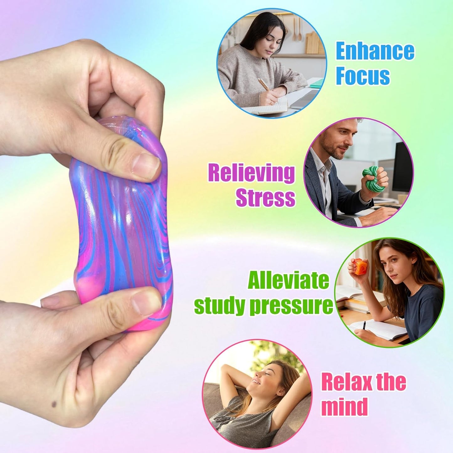 Hot4 Pack Fidget Toys, Squishy Cube, Ice Cube Squishy for Anxiety & Stress Relief for Adults, Slow Rise Sensory Stress Balls, Classroom Prizes