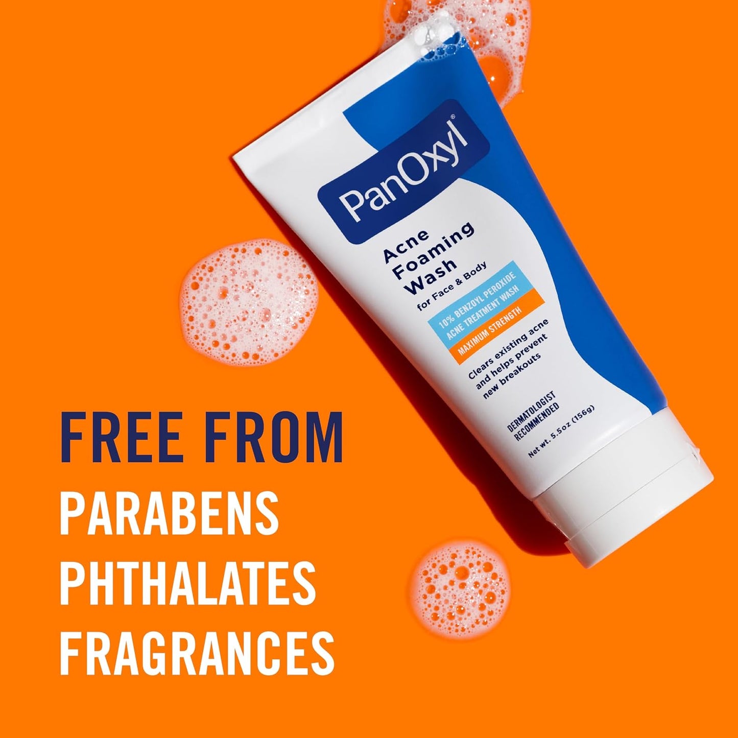 HotPanOxyl 10% Benzoyl Peroxide Acne Foaming Wash, Maximum Strength, Daily Acne-Fighting Face and Body Cleanser, Face Wash to Clear, Treat and Prevent Acne Pimples and Stubborn Breakouts, 5.5 Oz Tube