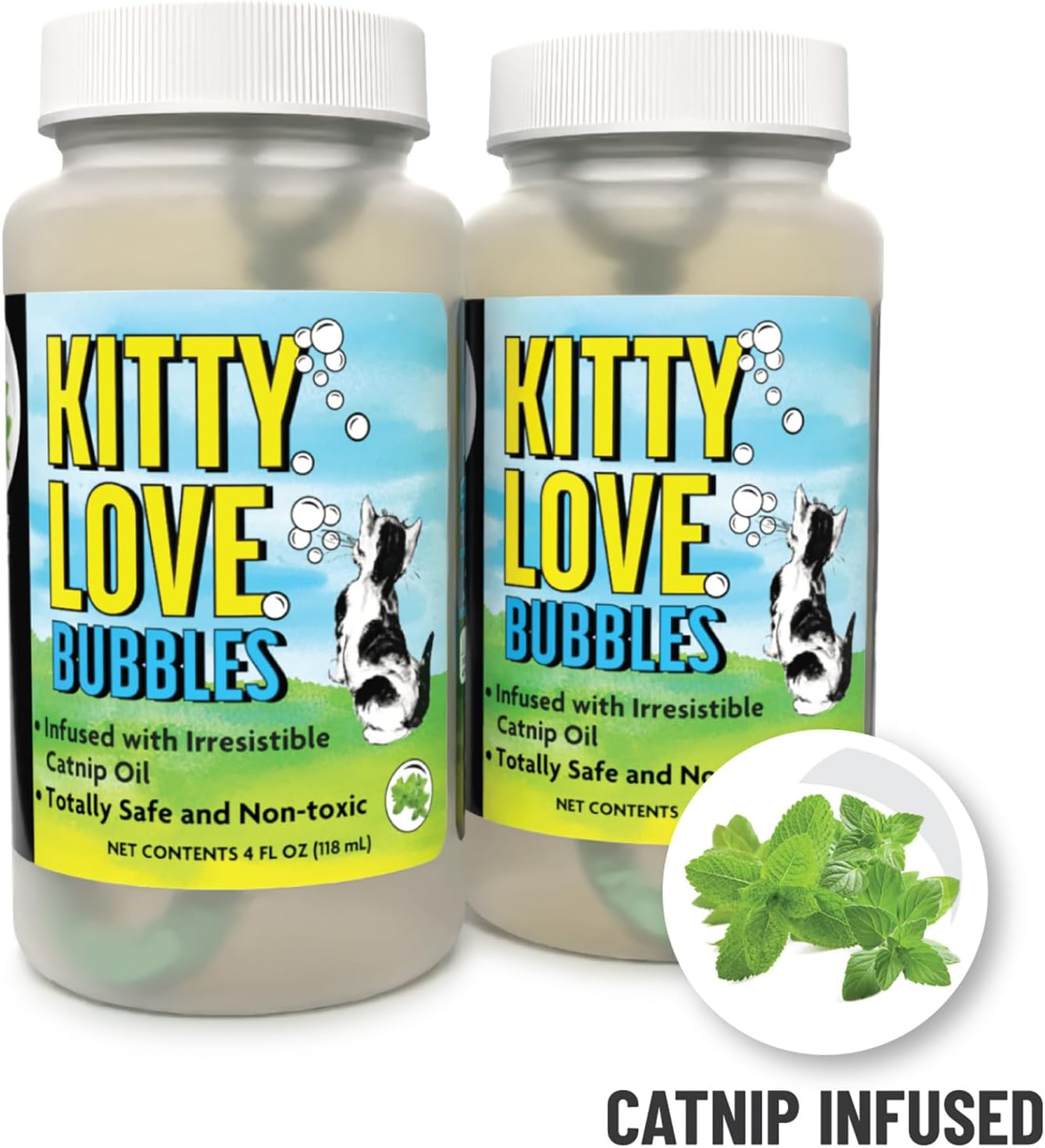 Hot Kitty Love Bubbles: 2 Pack Catnip Scented - 4oz Bottles, Catnip Infused Long Lasting Bubbles for Cats, Non-Toxic & Allergen-Free, Combine Toy & Treat