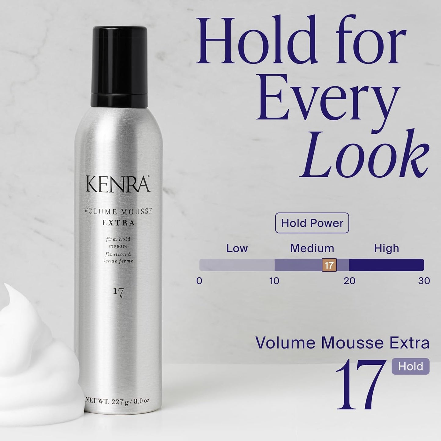 HotKenra Volume Mousse Extra 17 | Firm Hold Mousse | Non-drying, Non-flaking Lightweight Formula | Tames Frizz & Conditions |Thermal Protection up to 450F| All Hair Types | 8 oz