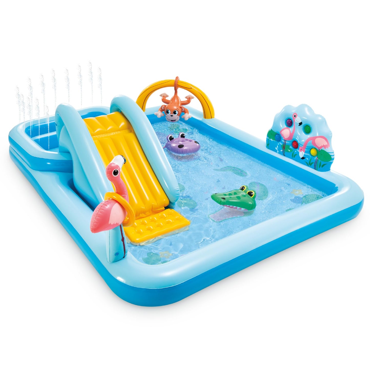 Hot INTEX Dinoland Inflatable Kiddie Pool: Inflatable Kids Pool with Water Sprayer and Slide – Splash Pad – 119" x 90" x 44" – Ages 3+
