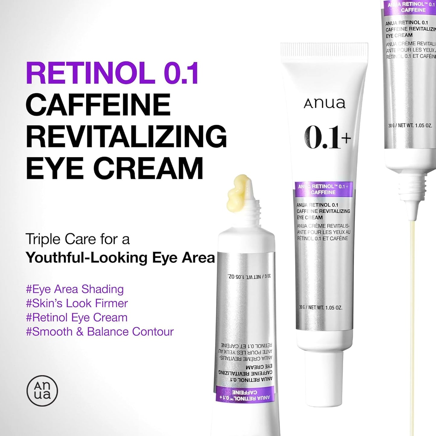 HotAnua Retinol 0.1 Caffeine Revitalizing Eye Cream, Lightweight Formula for Dark Circles & Puffiness, Hydrating for Sensitive Skin, Korean Skincare,1.05 fl oz