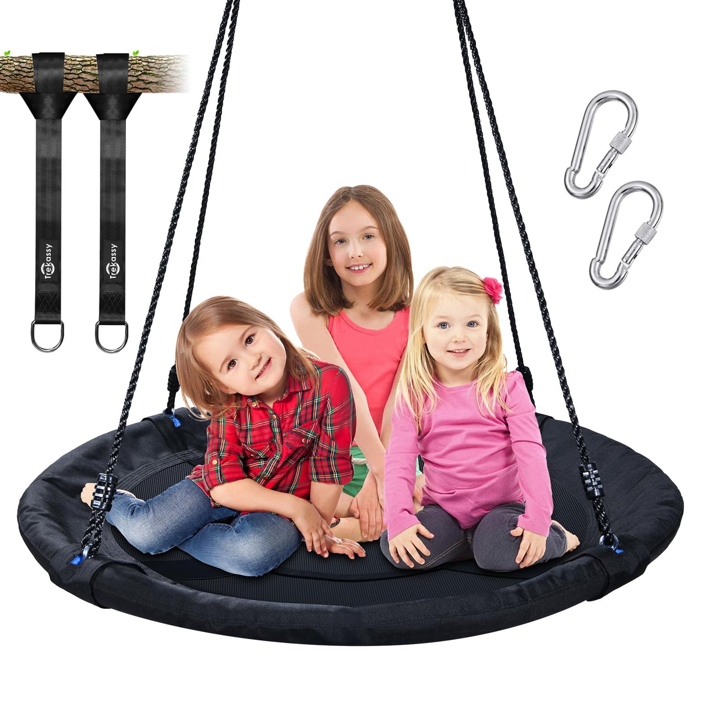 Hot Trekassy 700lb 40 Inch Saucer Tree Swing for Kids Adults Outdoor 900D Oxford Waterproof with 2pcs Tree Hanging Straps, Steel Frame and Adjustable Ropes Blue