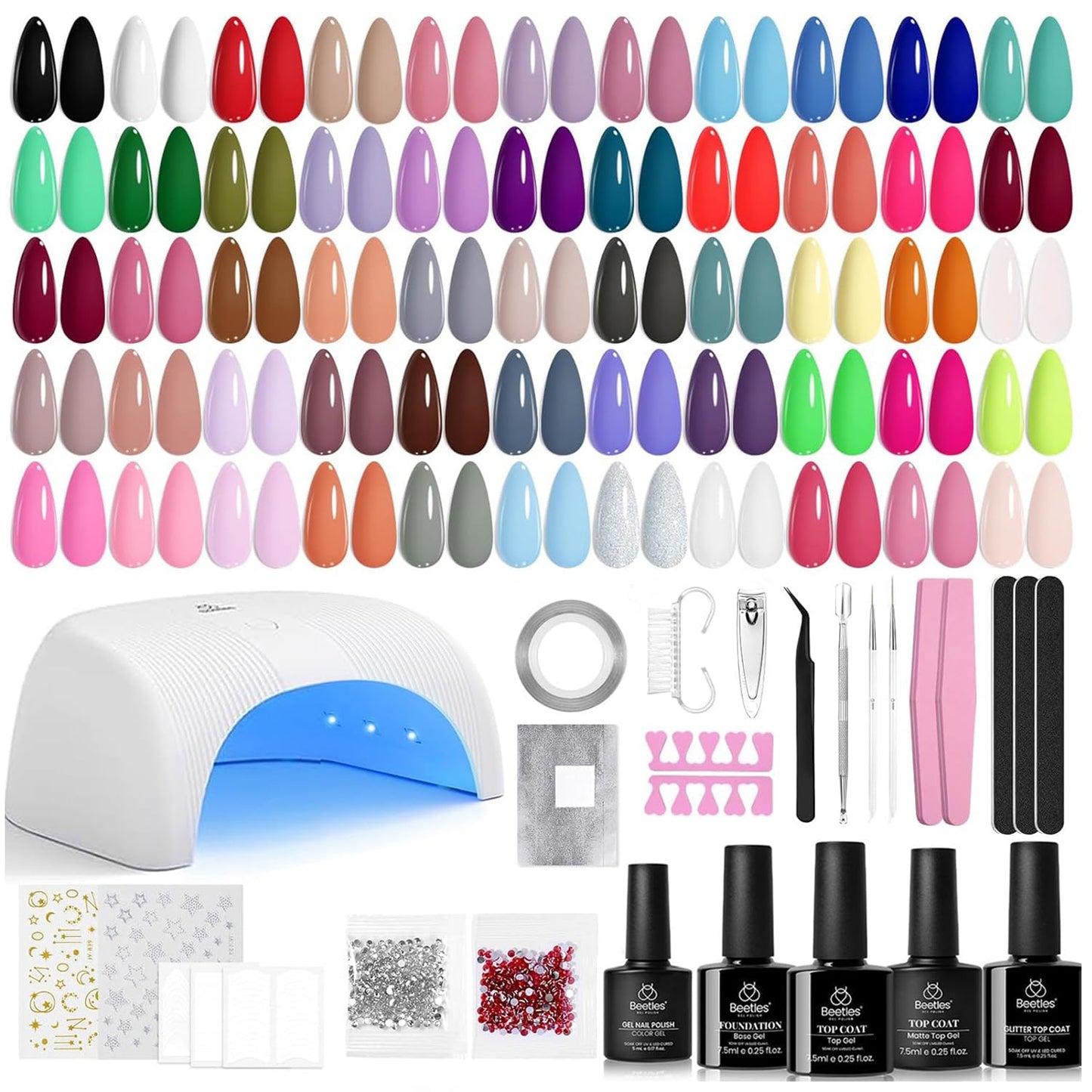 HotBeetles Fall Gel Polish Set - Fingertip Palette, 32 Colors Polish Set with Base Top Coat Pink Red Blue Purple Brown Yellow Green Black White UV LED Lamp Nails Gifts for Women | With Base Gloosy Matte Glitter Top Coat, Pink Red Blue Purple Brown Yellow