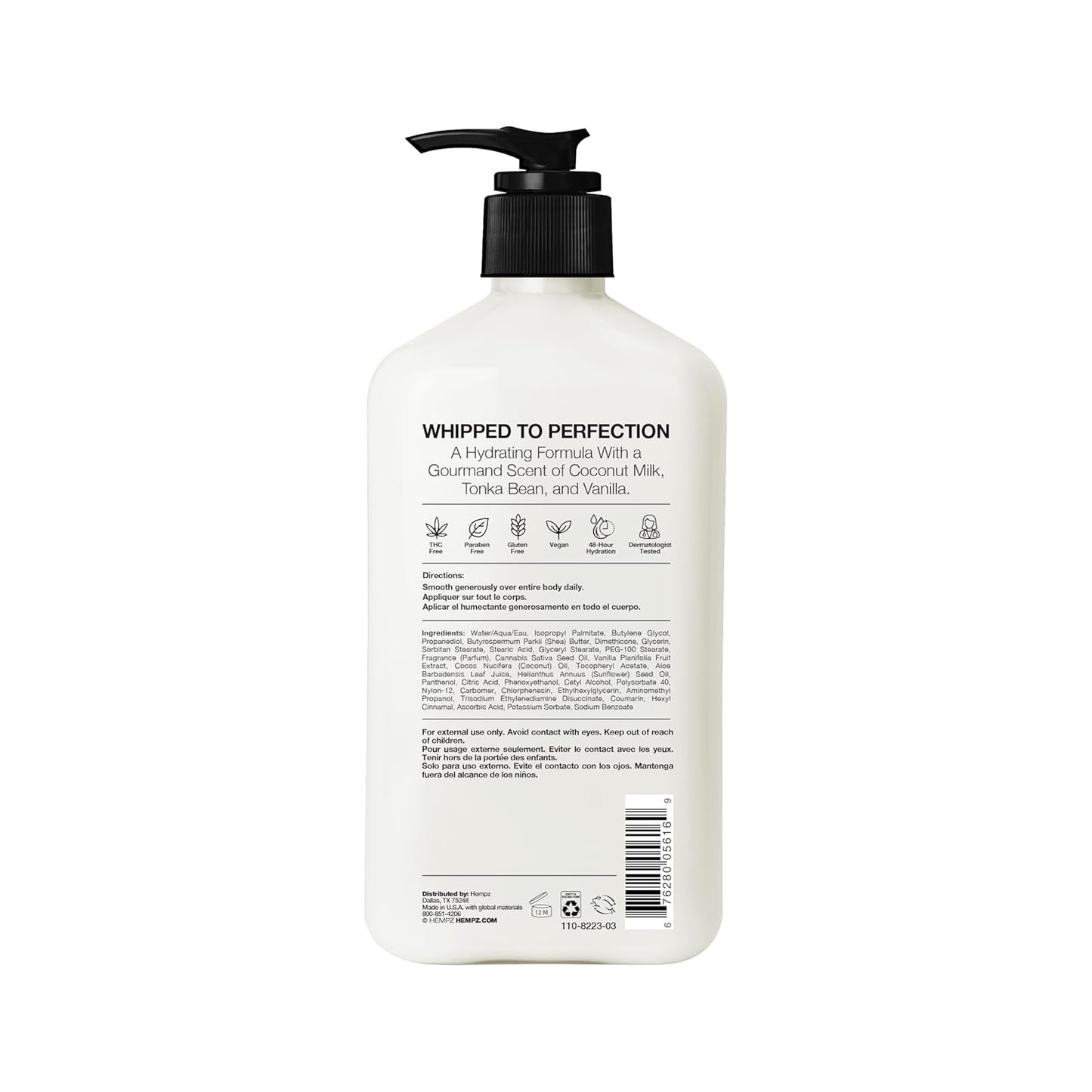 HotHempz Whipped Vanilla & Coconut Cream Body & Hand Lotion, Vegan Formula, for Men or Women, 17 oz.