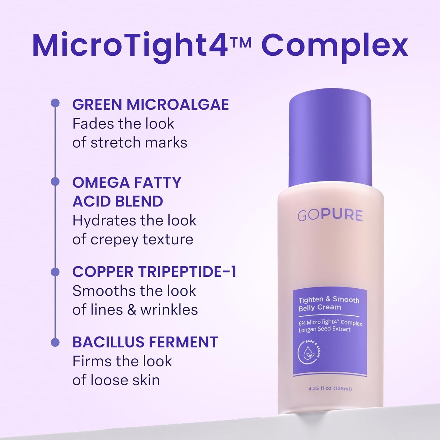 HotGOPURE Tighten & Smooth Belly Cream - Clinically Tested with MicroTight4 Complex to Reduce the Appearance of Cellulite & Stretch Marks - Quick Absorbing for Smoother, Firmer-Looking Skin, 4.25oz