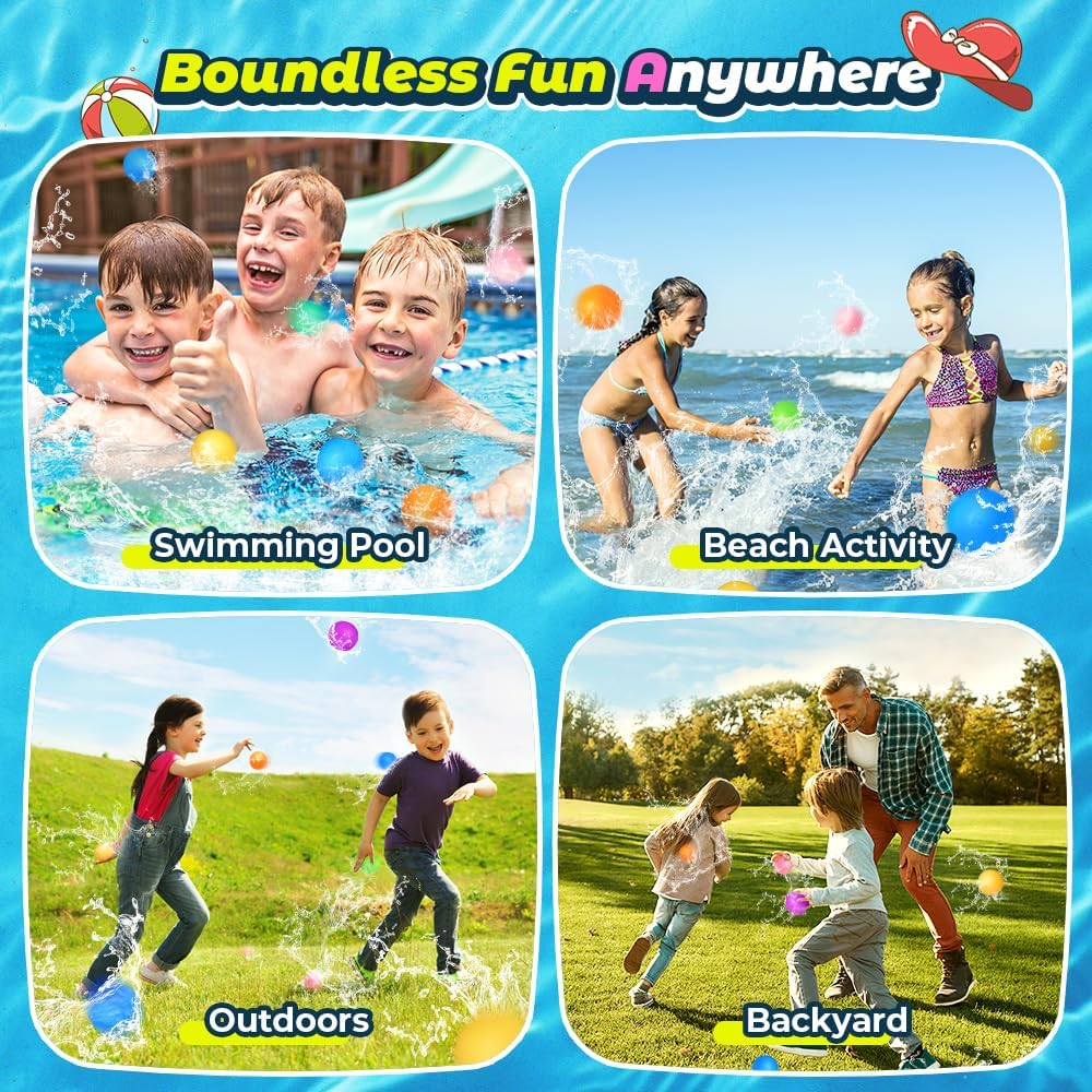 Hot12Pcs Reusable Water Balloons, Pool Beach water Toys for Boys and Girls, Outdoor Summer Toys for Kids Ages 3-12