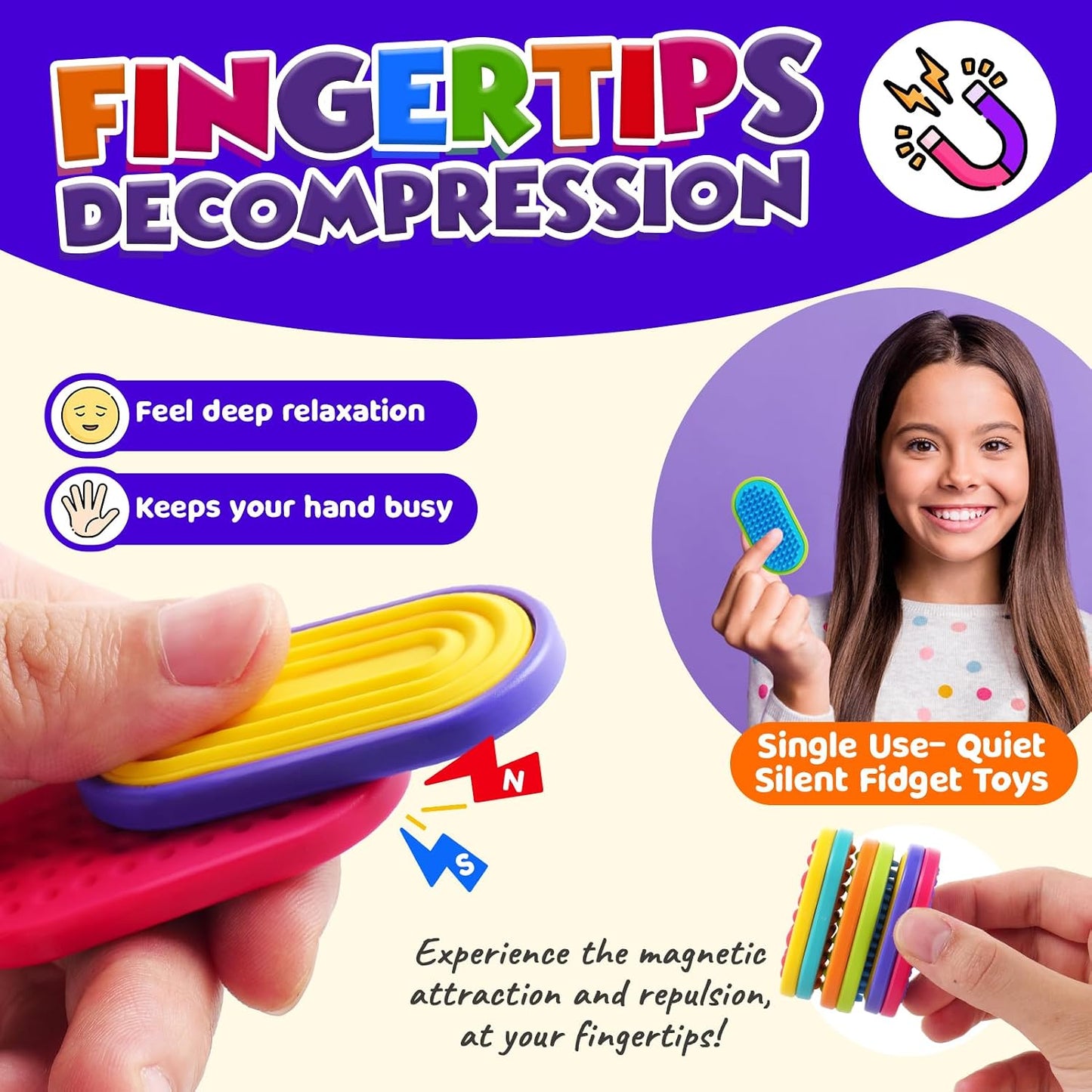 Hot Sensory Fidget Magnet Toys for Kids: Silicone Magnetic Sliders Stress Fidgets for Autism, Stress Small Texture Fidget Toys for Classroom Prizes, Adults Office Desk / Portable Travel Must Haves, Gifts