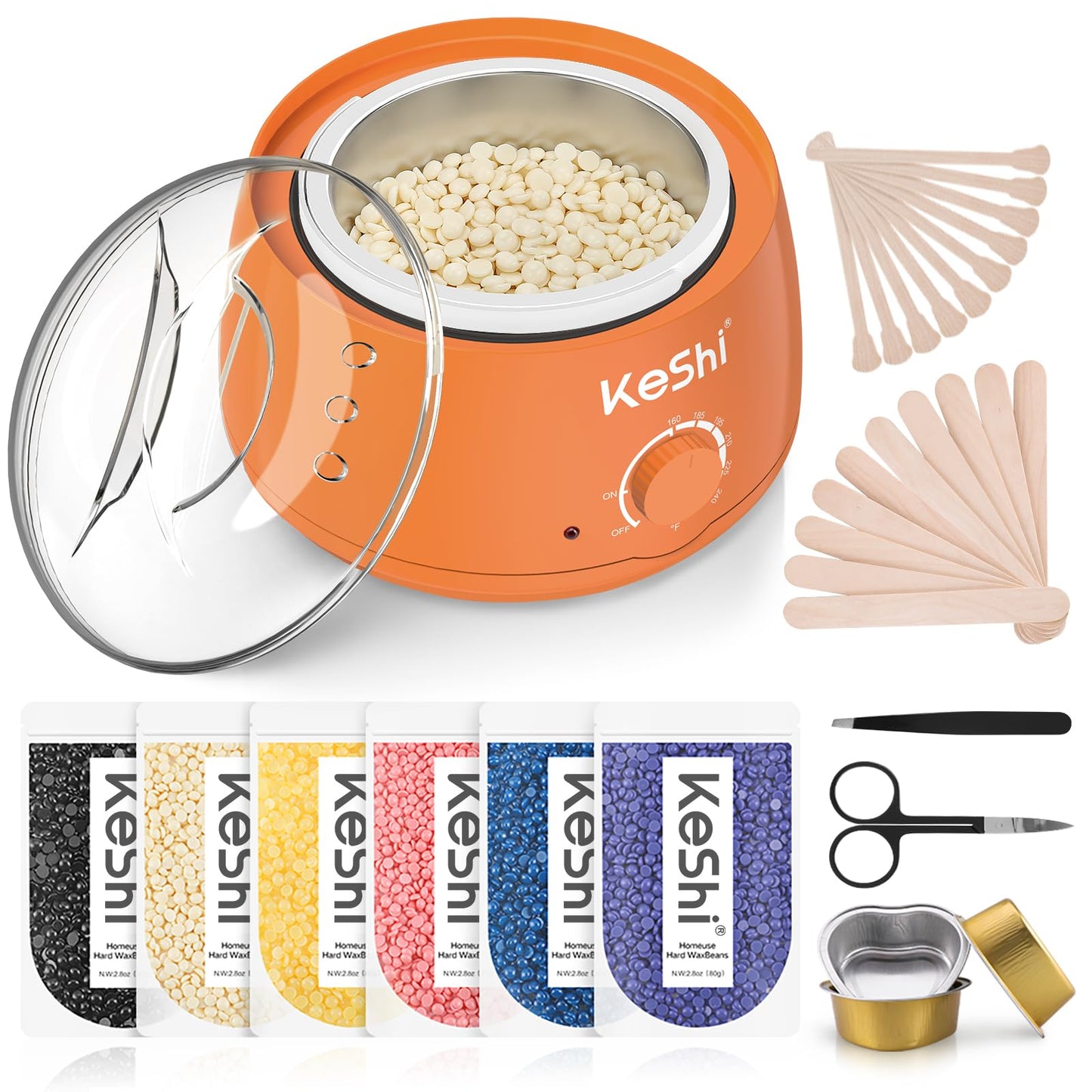 HotKeShi Waxing Kit, Painless Hair Removal Wax Warmer with 6 Bags Hard Wax Beans for Full Body, Legs, Face, Eyebrows & Bikini— Ideal for Both Women & Men